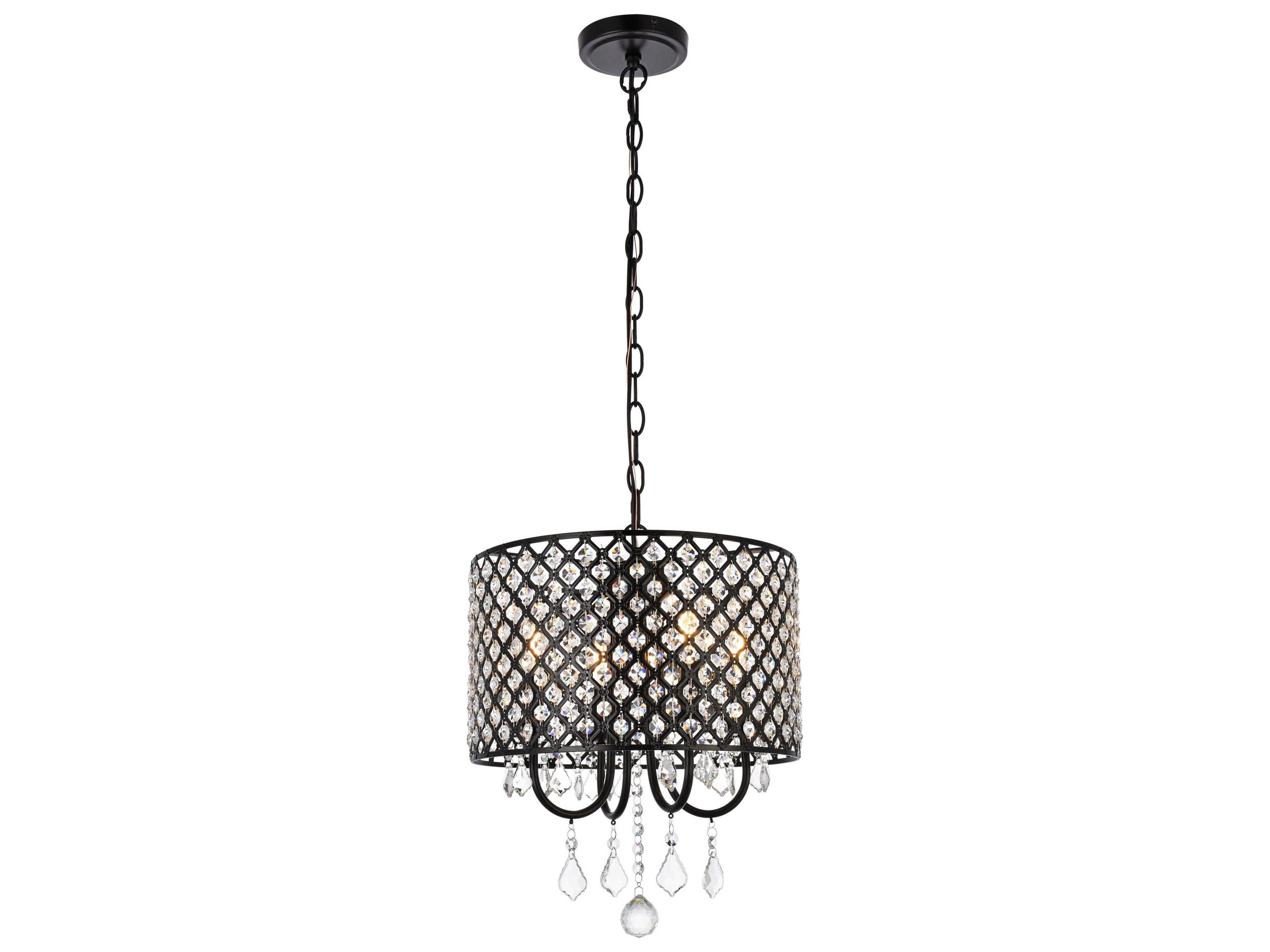 Elegant Lighting Elise 4-Light Black Crystal Drum Chandelier