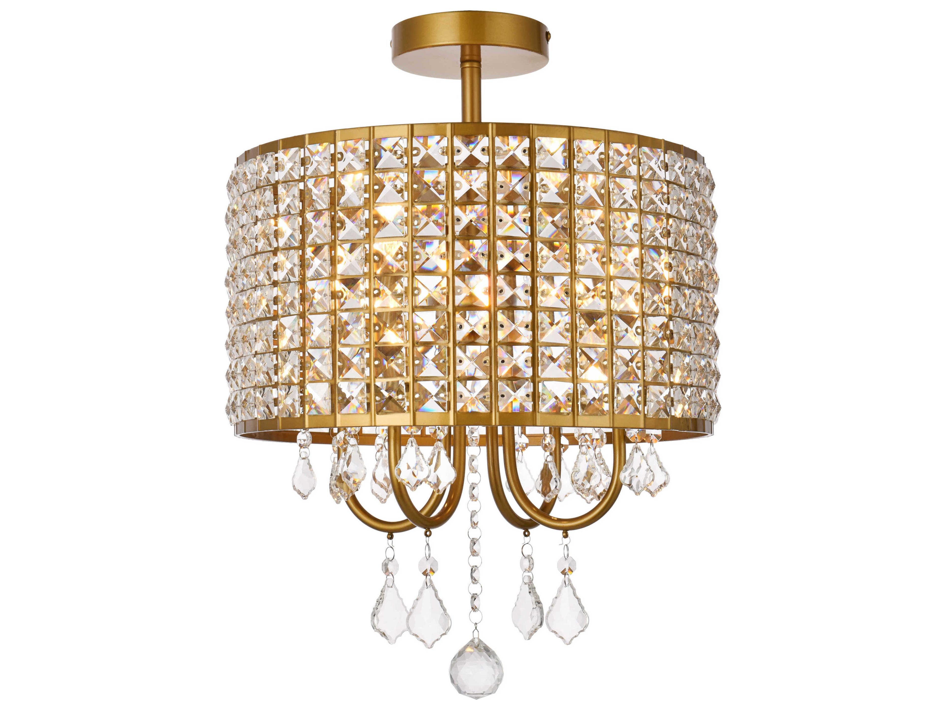 Elegant Lighting Elise 4-Light Brass Crystal Drum Semi Flush Mount