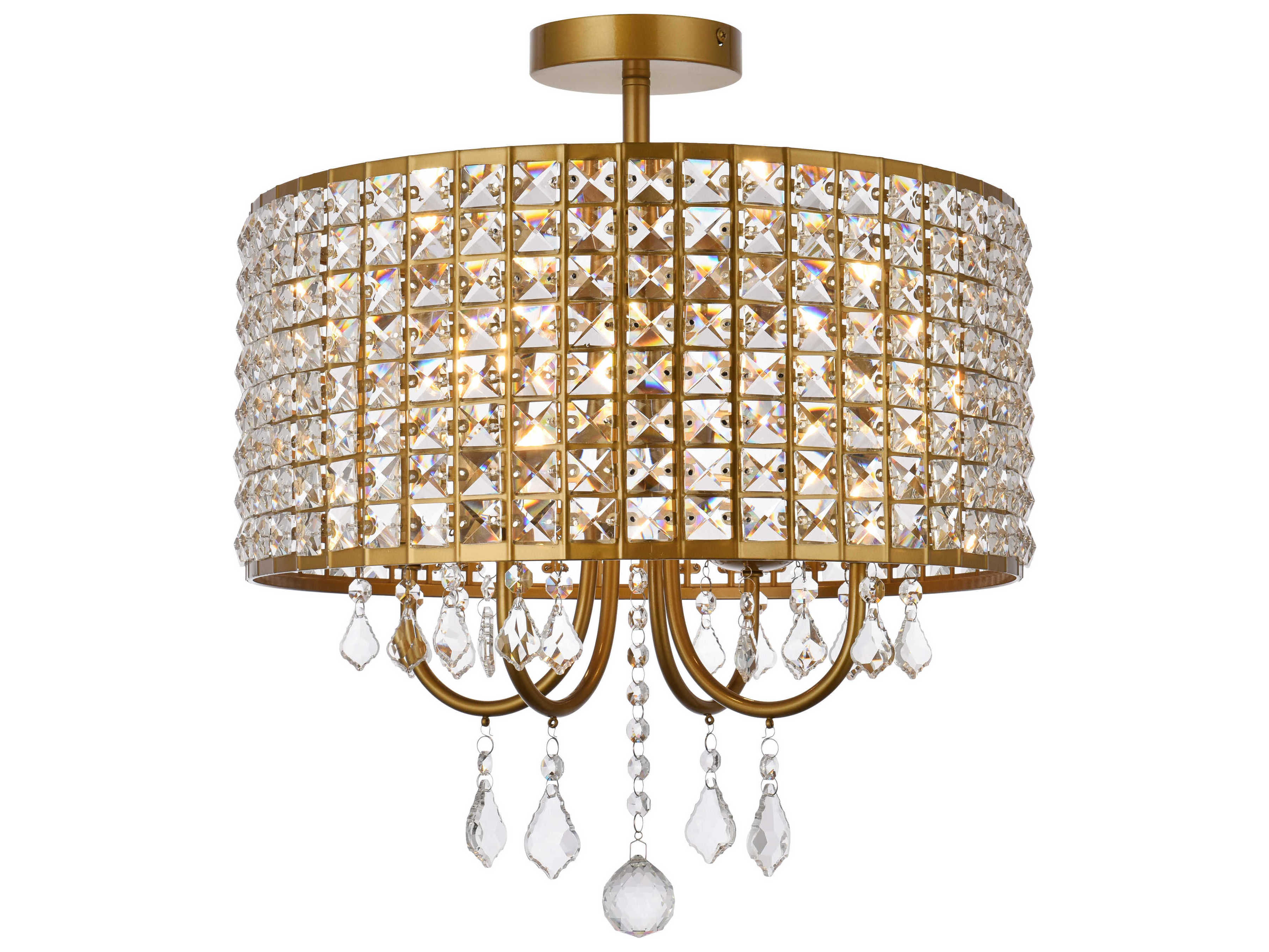 Elegant Lighting Elise 4-Light Brass Crystal Drum Semi Flush Mount