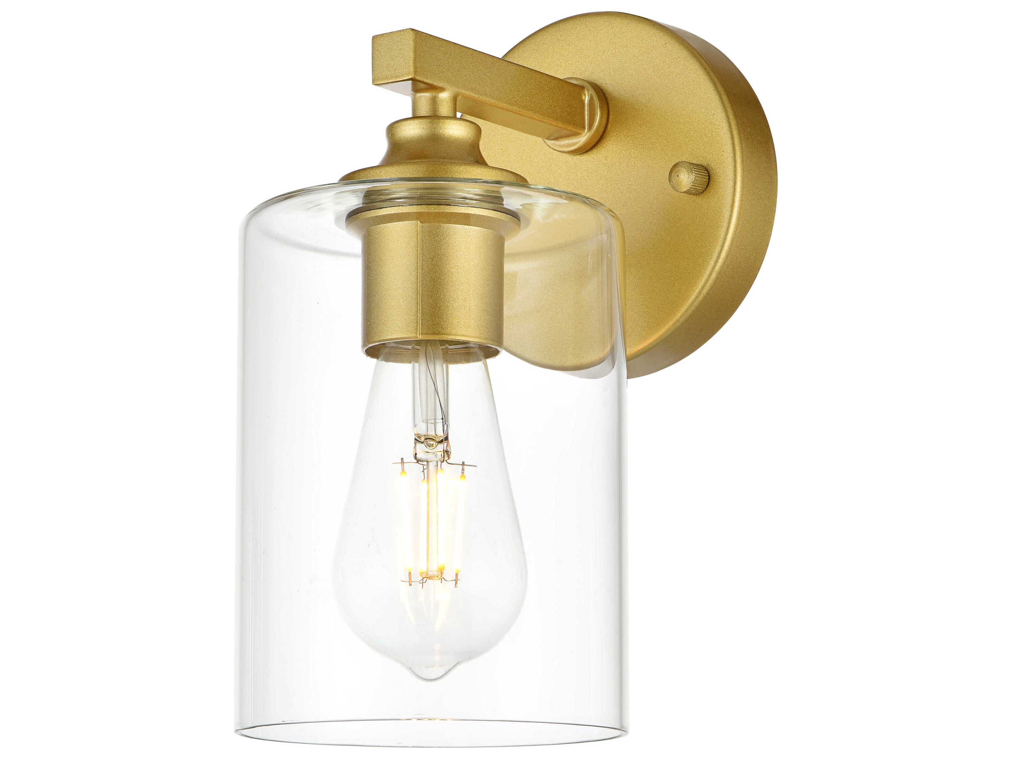 Elegant Lighting Mayson 1-Light Brass Glass Wall Sconce