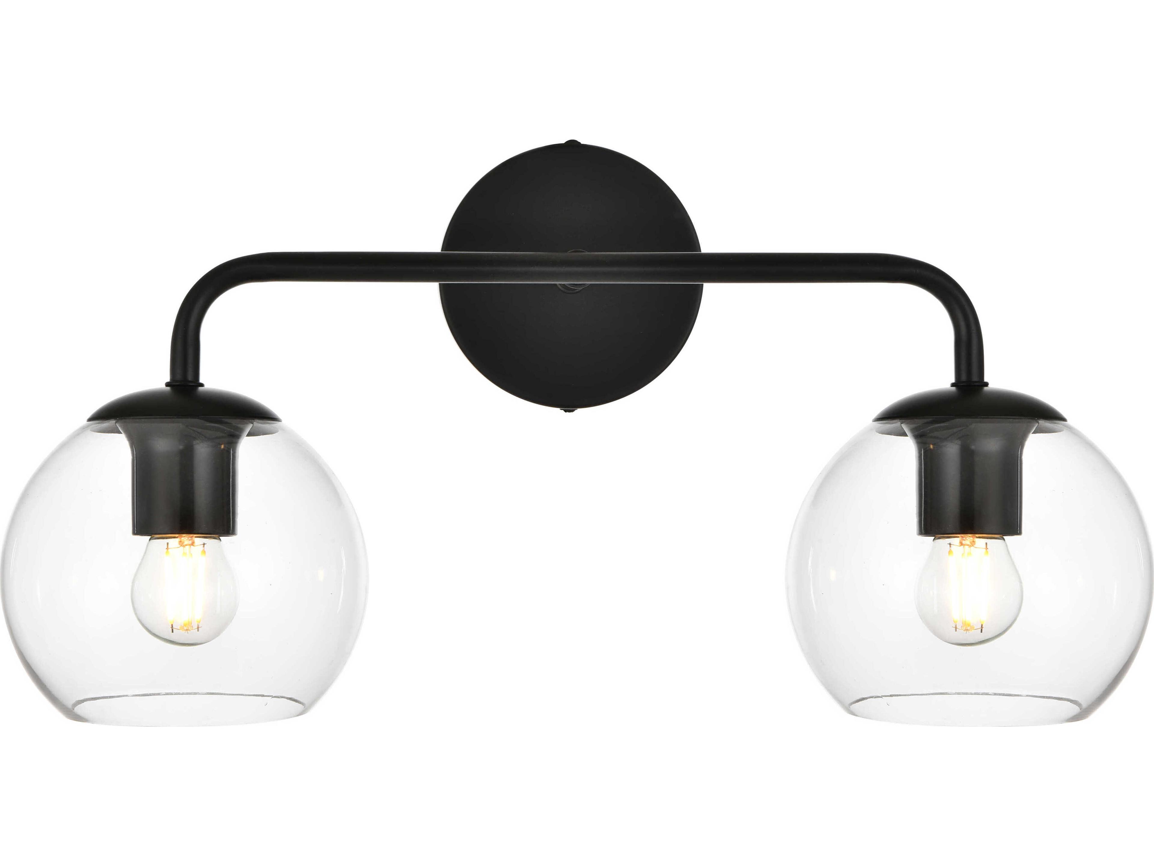 Elegant Lighting Genesis 2-Light Black Glass Vanity Light