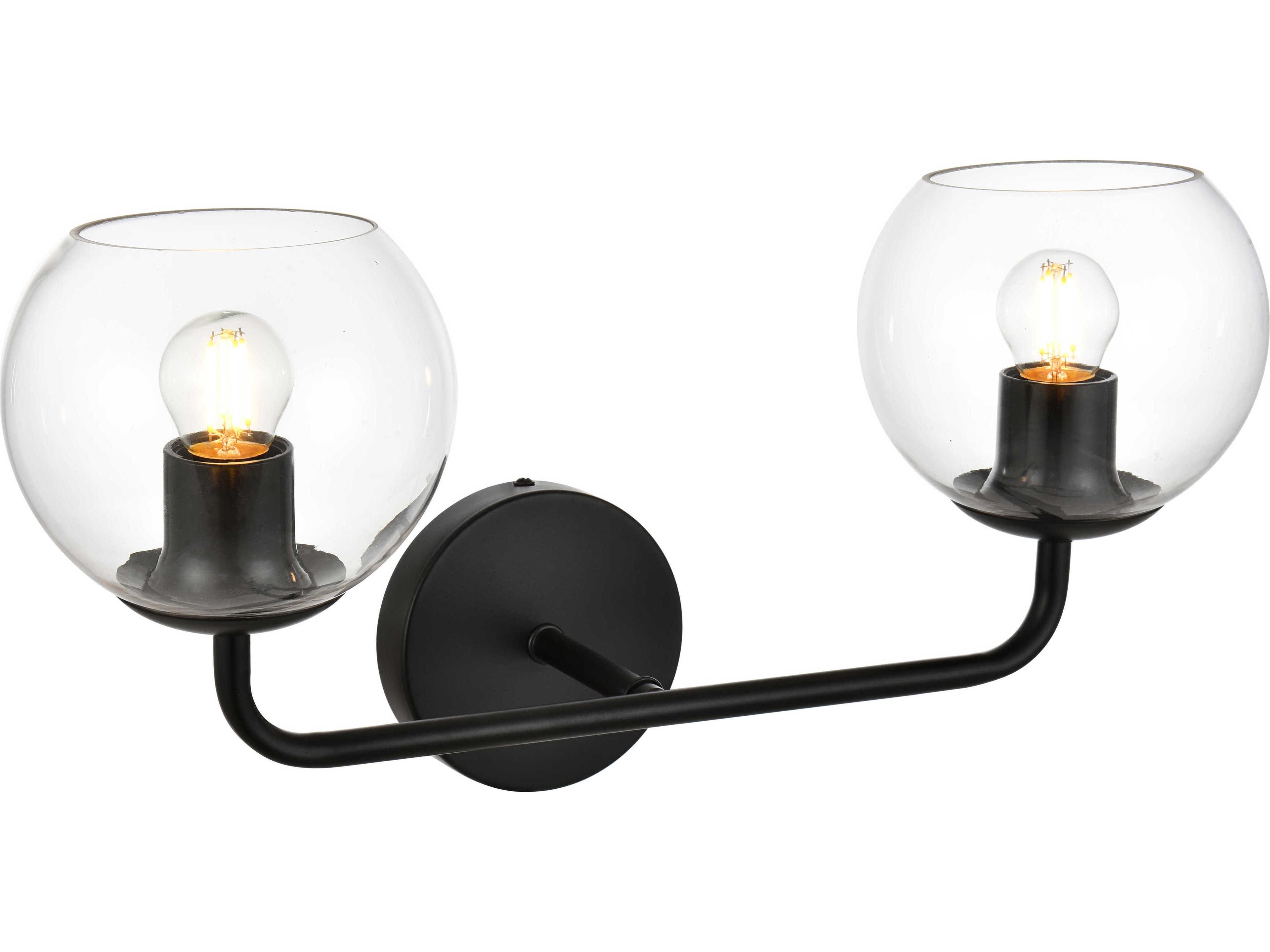 Elegant Lighting Genesis 2-Light Black Glass Vanity Light