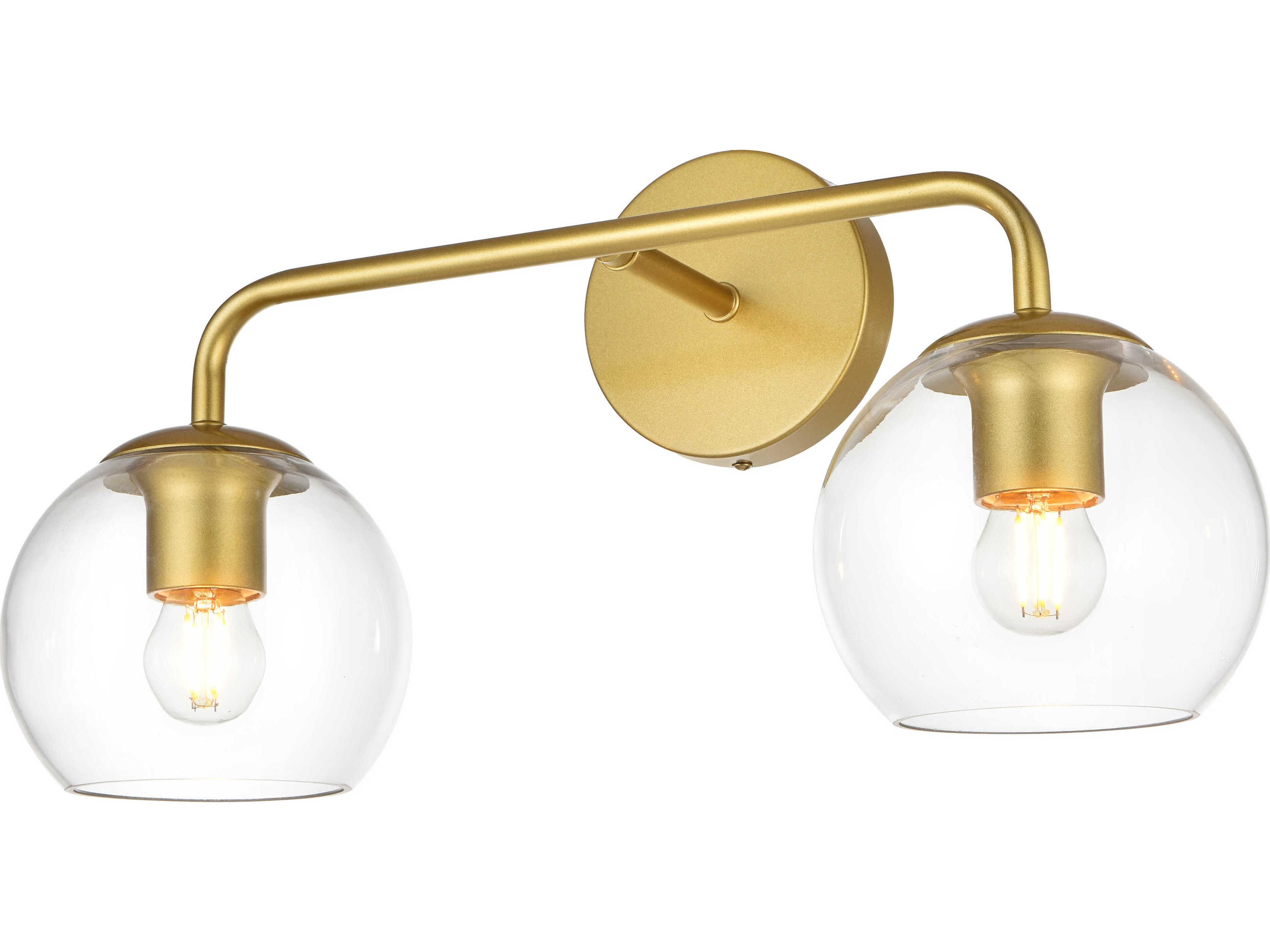 Elegant Lighting Genesis 2-Light Brass Glass Vanity Light