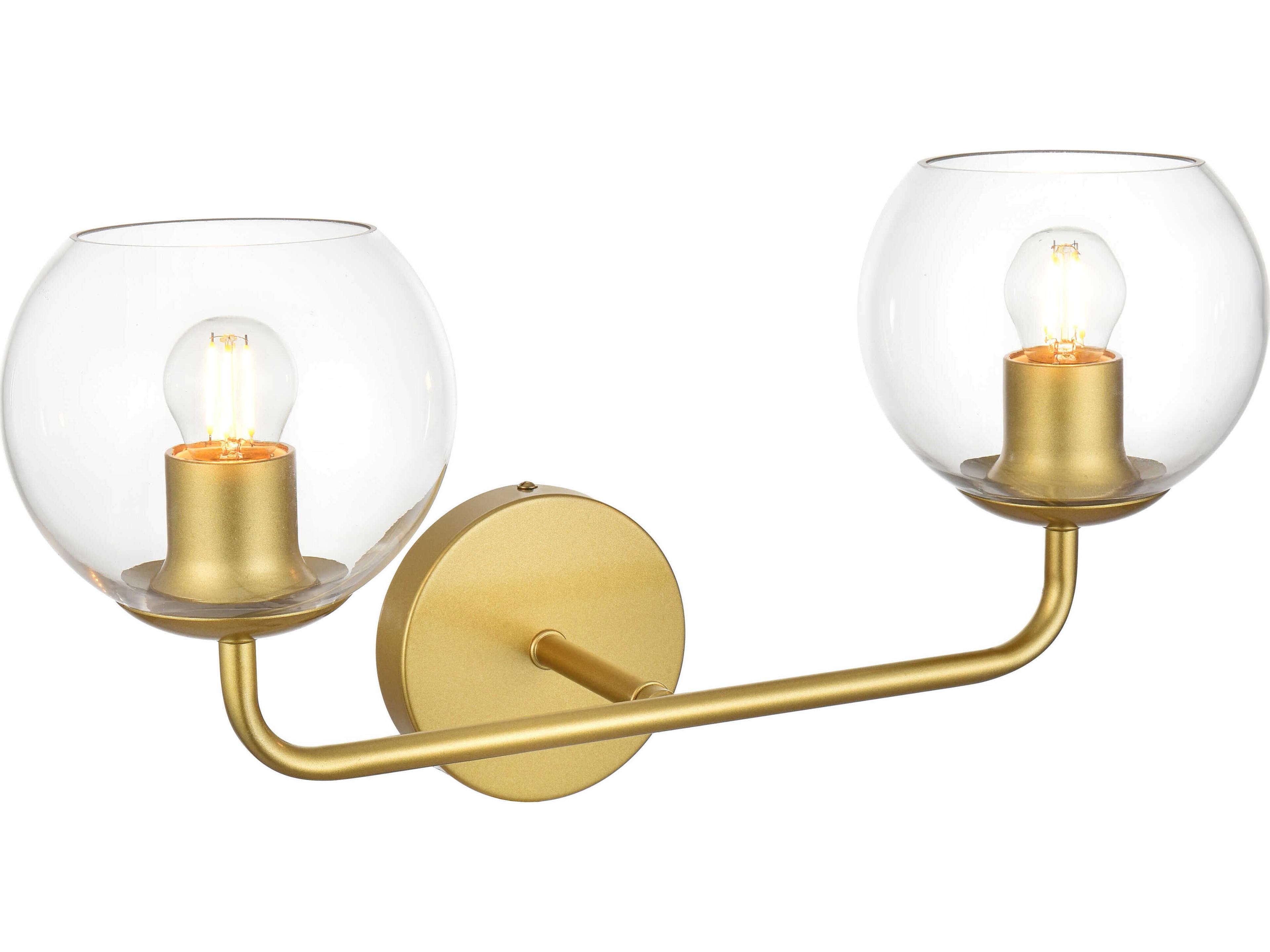 Elegant Lighting Genesis 2-Light Brass Glass Vanity Light