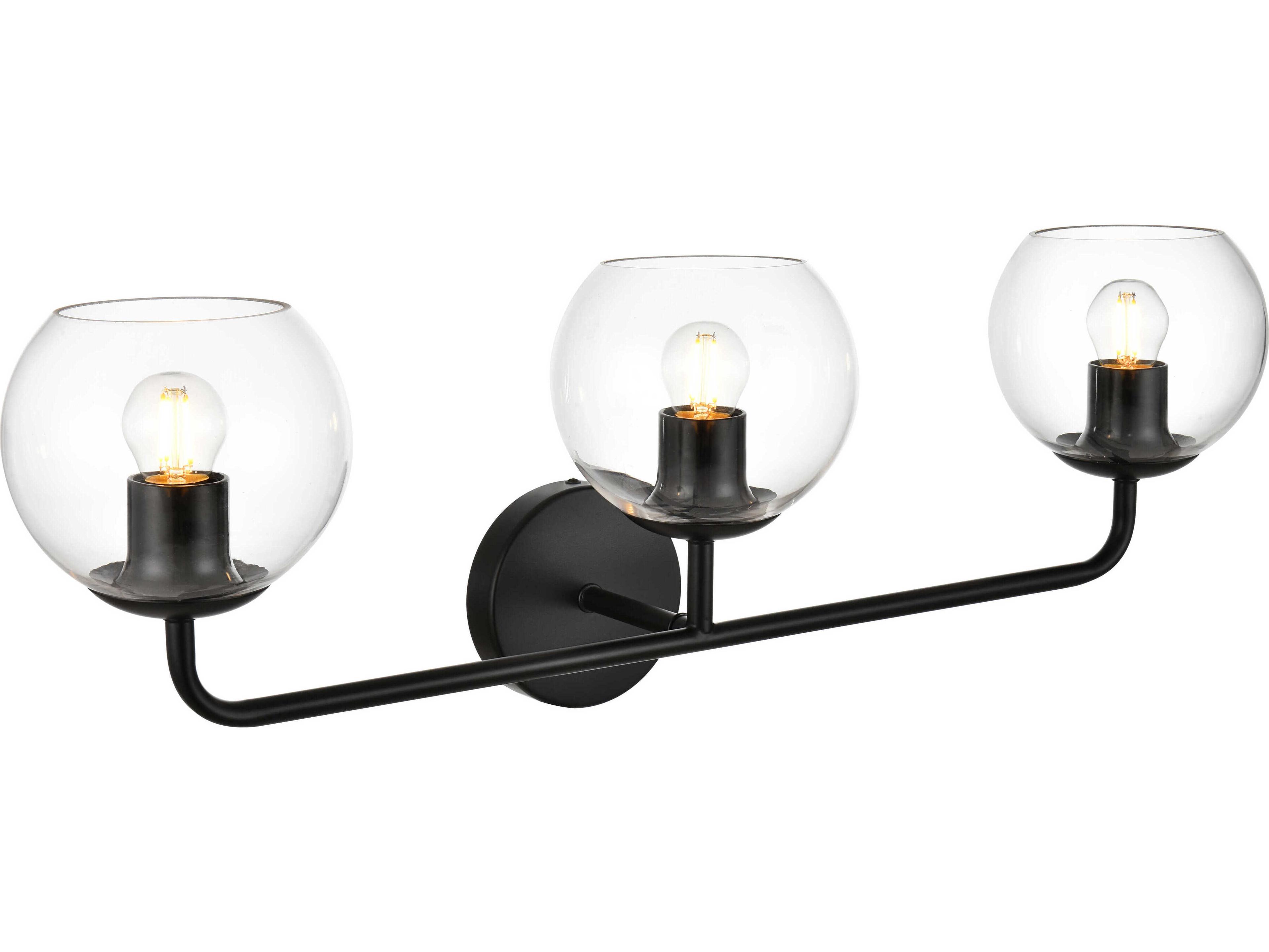 Elegant Lighting Genesis 3-Light Black Glass Vanity Light