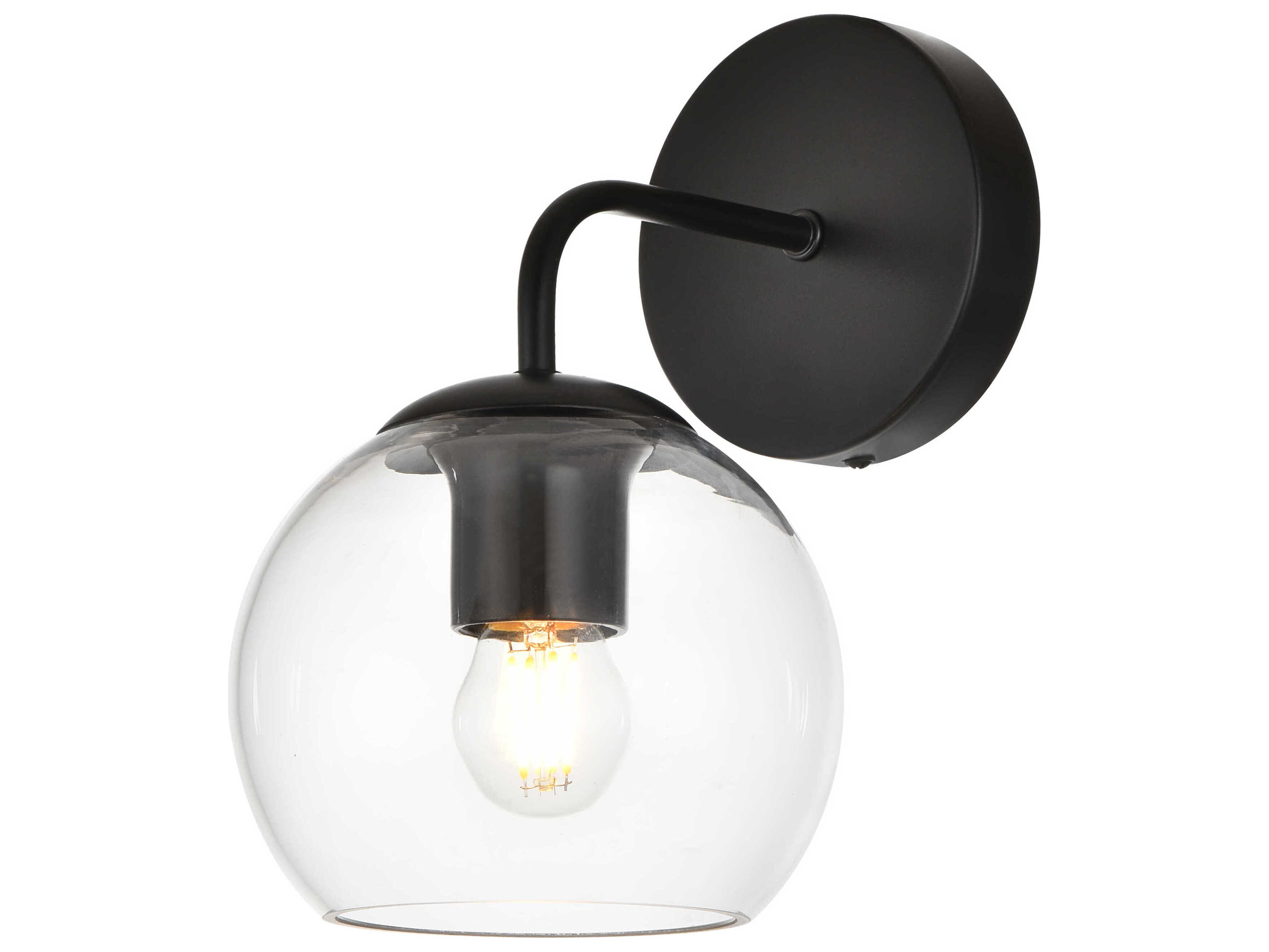 Elegant Lighting Genesis 1-Light Black Glass Wall Sconce