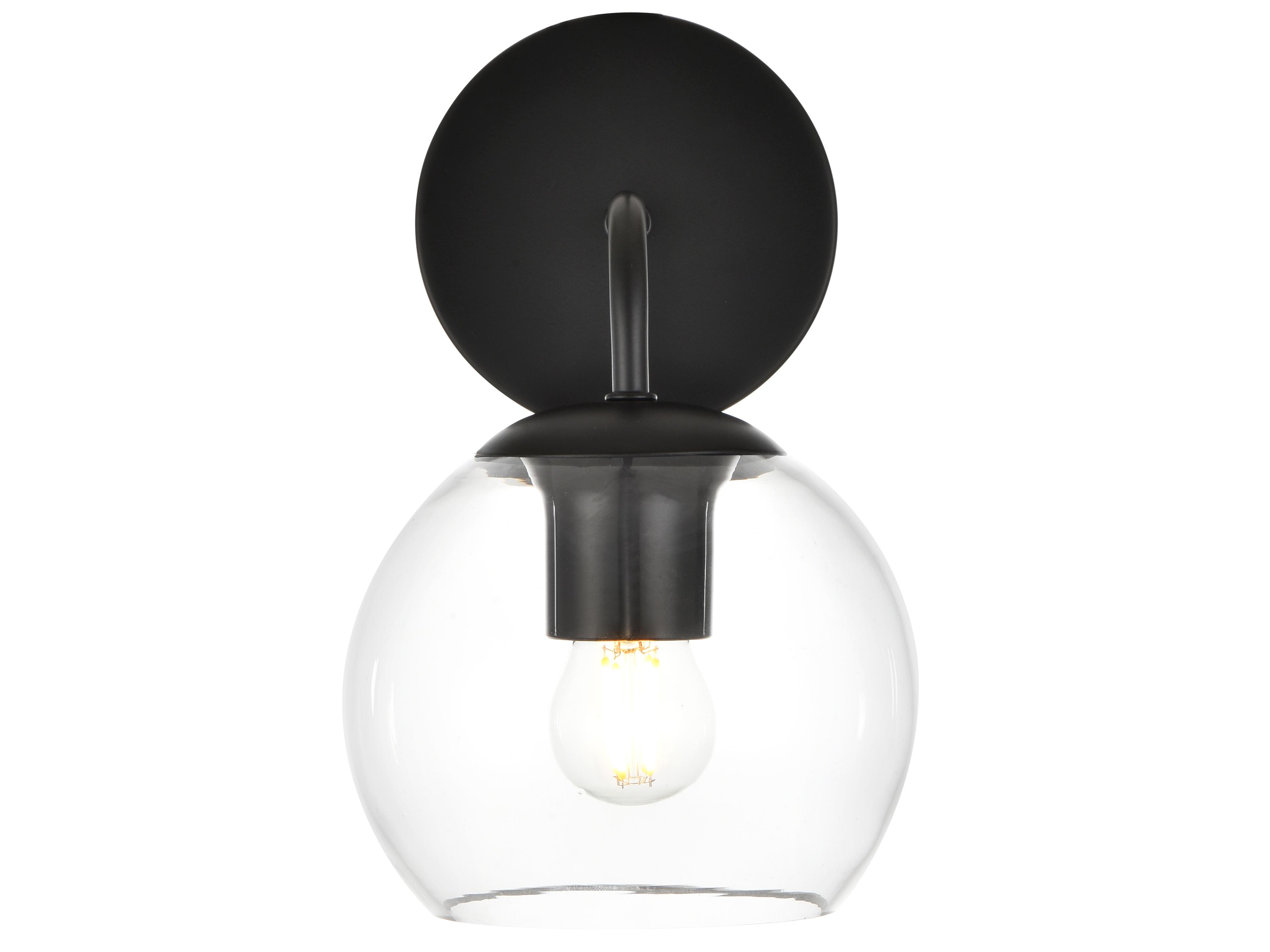 Elegant Lighting Genesis 1-Light Black Glass Wall Sconce