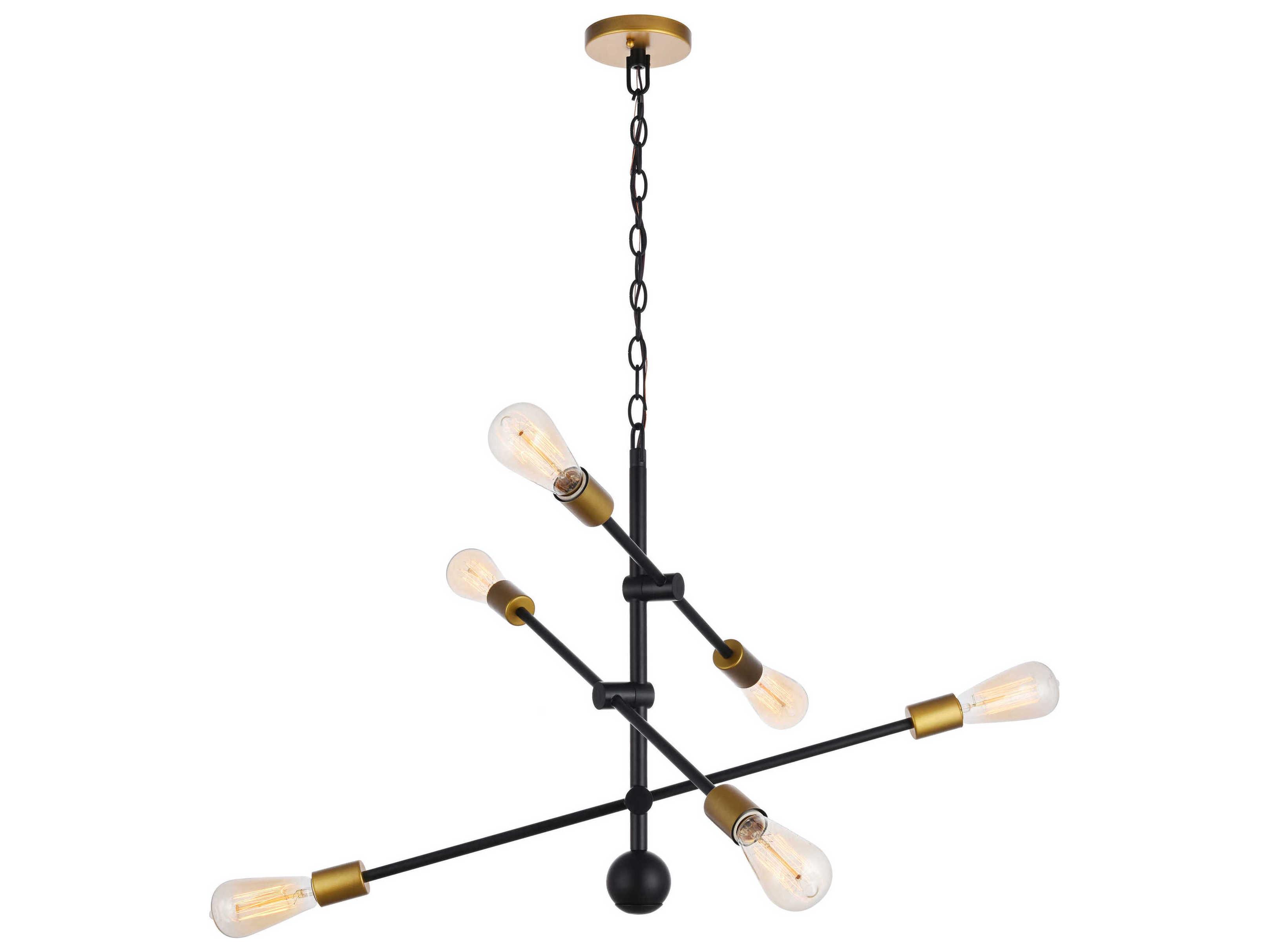 Elegant Lighting Axel 6-Light Black Brass Sputnik Pendant