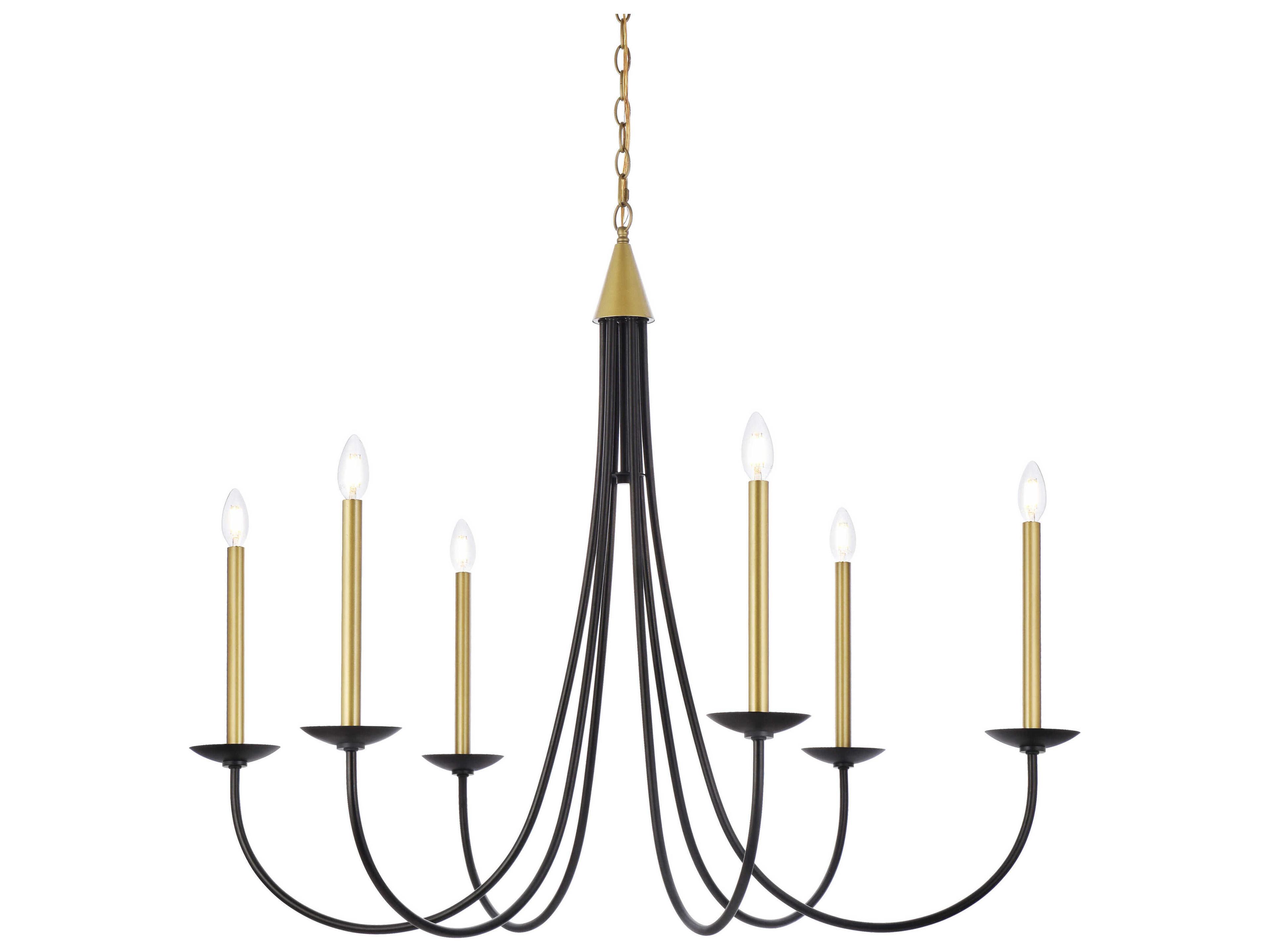 Elegant Lighting Cohen 6-Light Black And Brass Chandelier