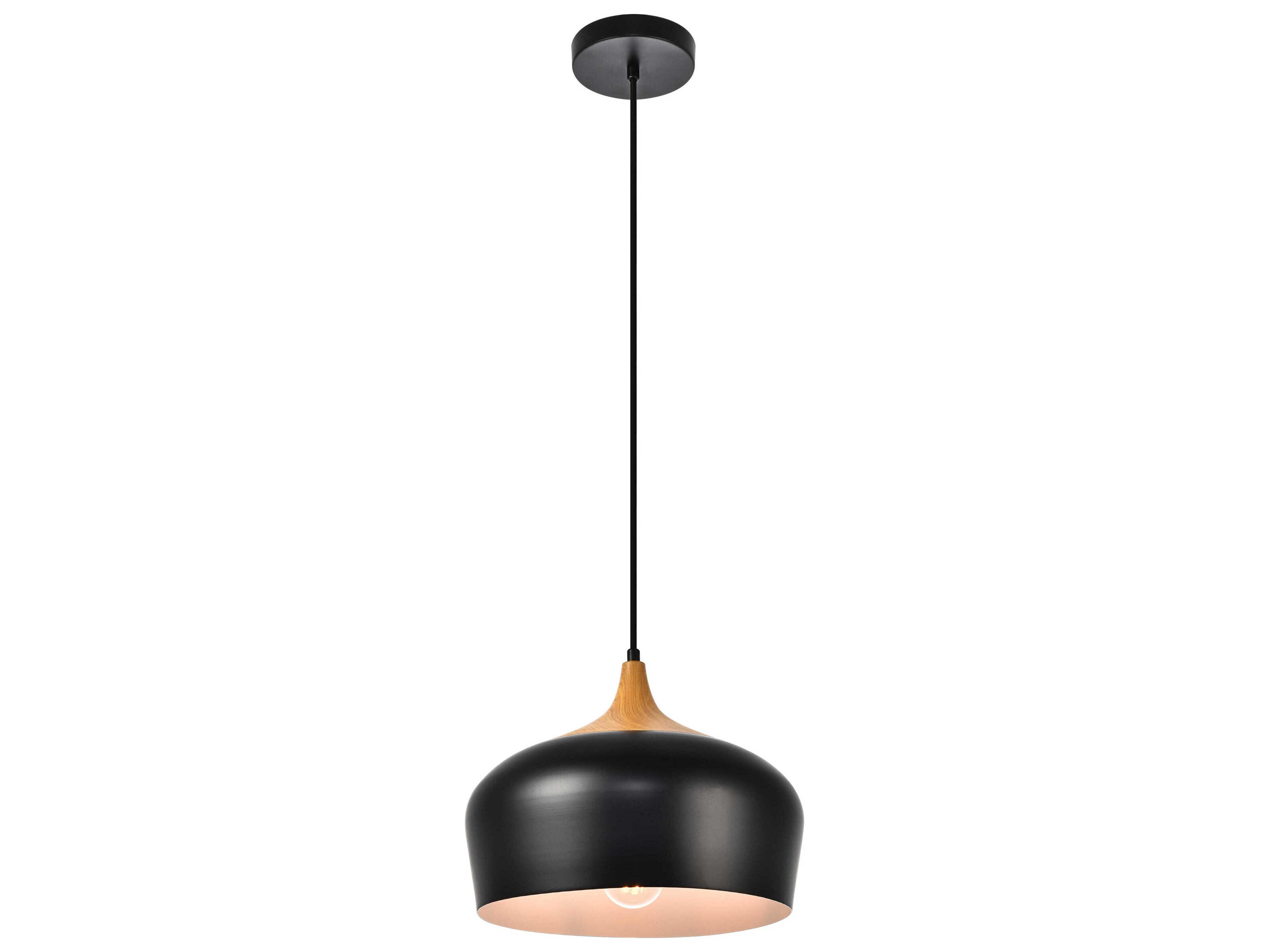 Elegant Lighting Nora 1-Light Black Natural Wood Dome Mini Pendant