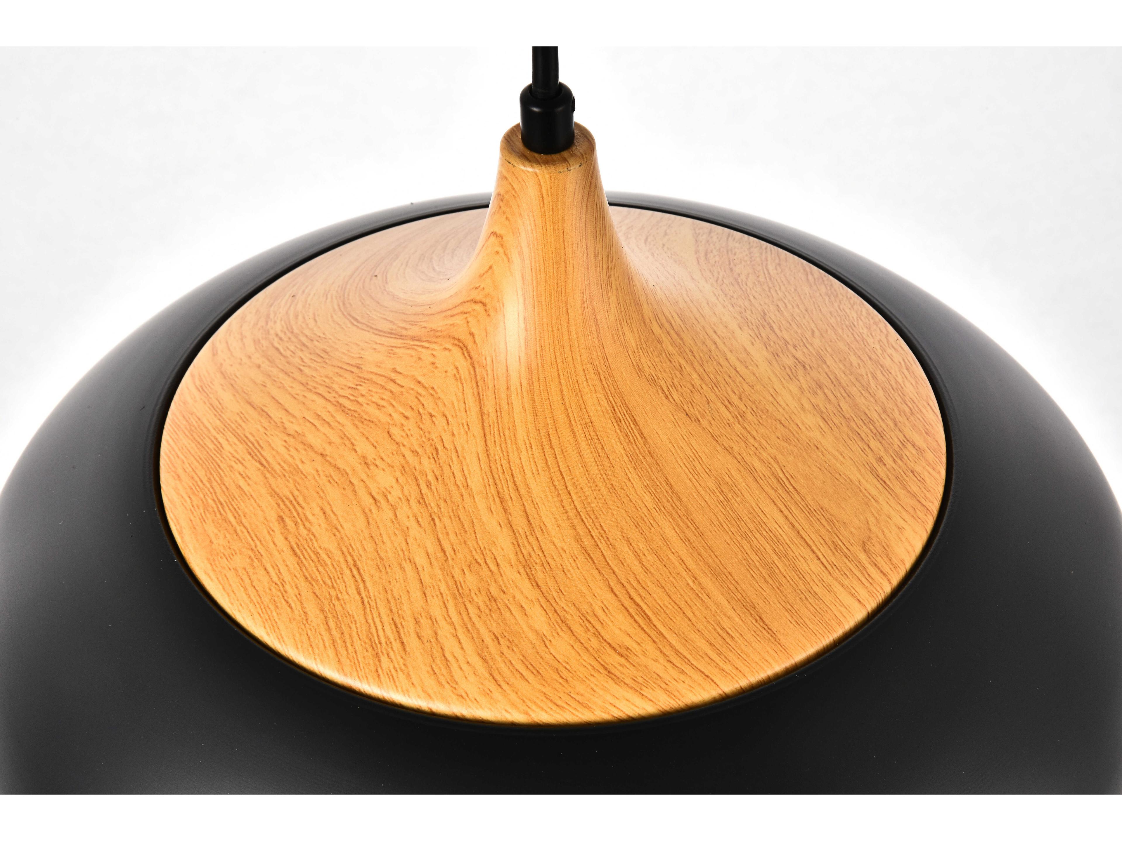 Elegant Lighting Nora 1-Light Black Natural Wood Dome Mini Pendant
