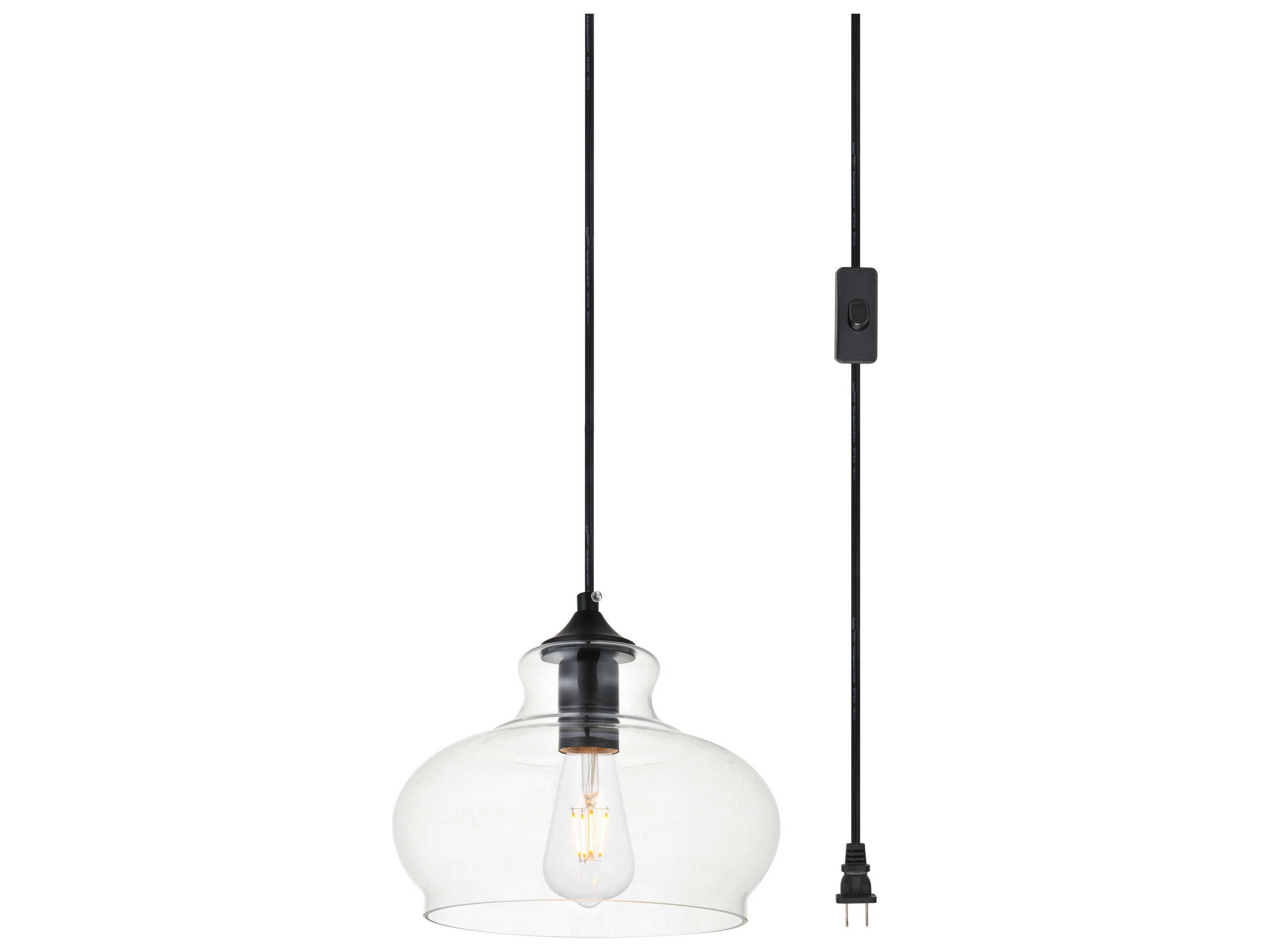 Elegant Lighting Destry 1-Light Black Glass Geometric Mini Pendant