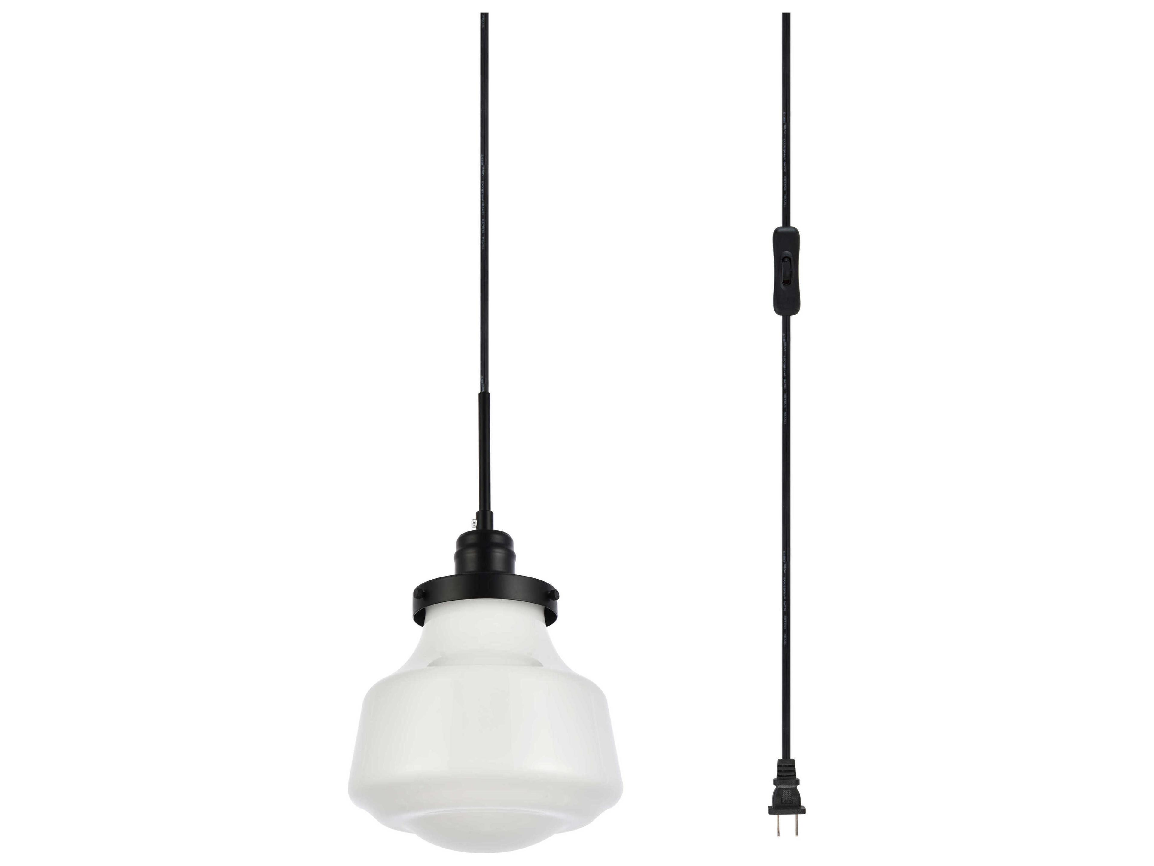 Elegant Lighting Lyle 1-Light Black And Frosted White Glass LED Mini Pendant