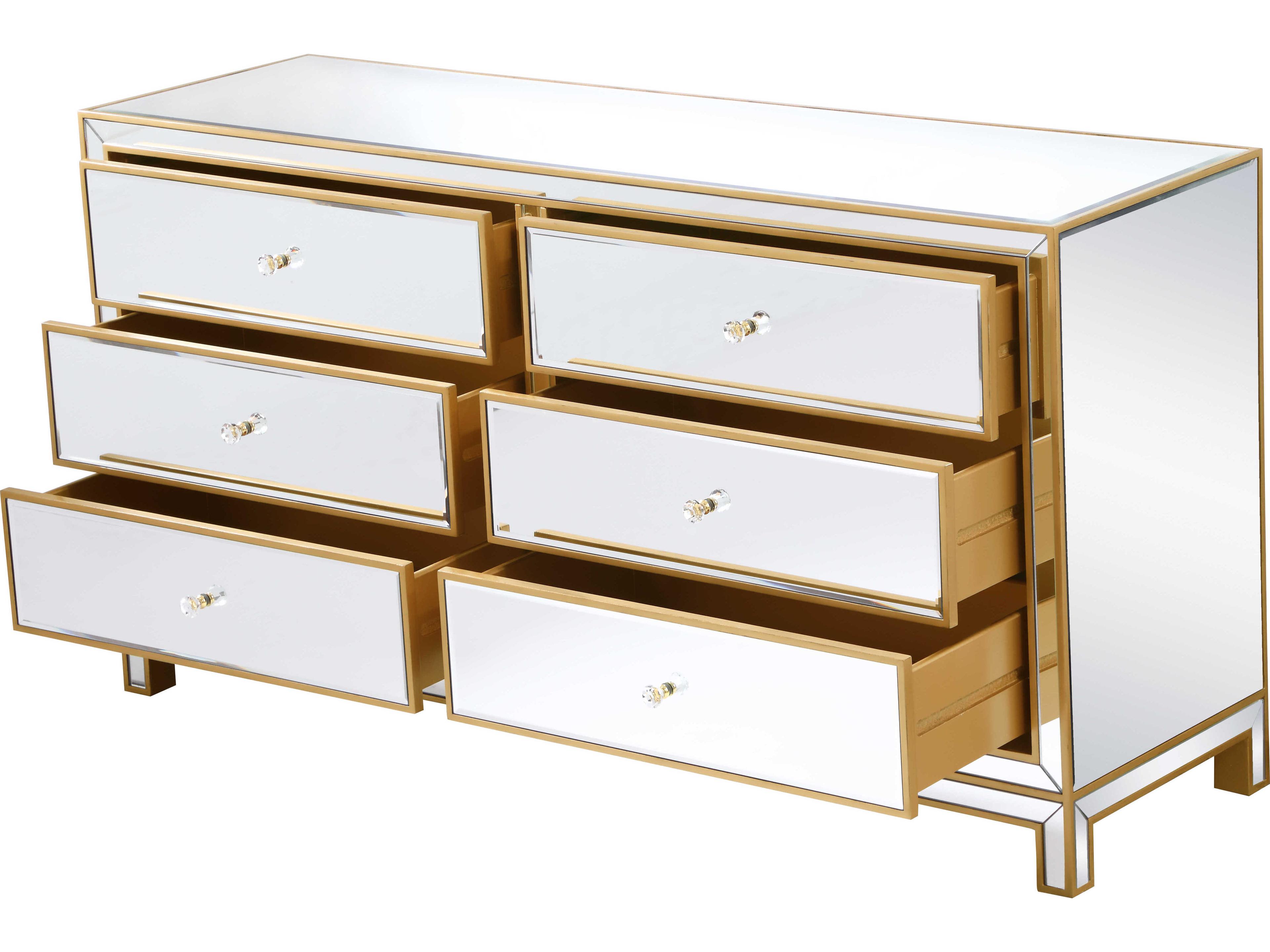 Elegant Lighting Reflexion 6-Drawers Mirrored Rubberwood Double Dresser