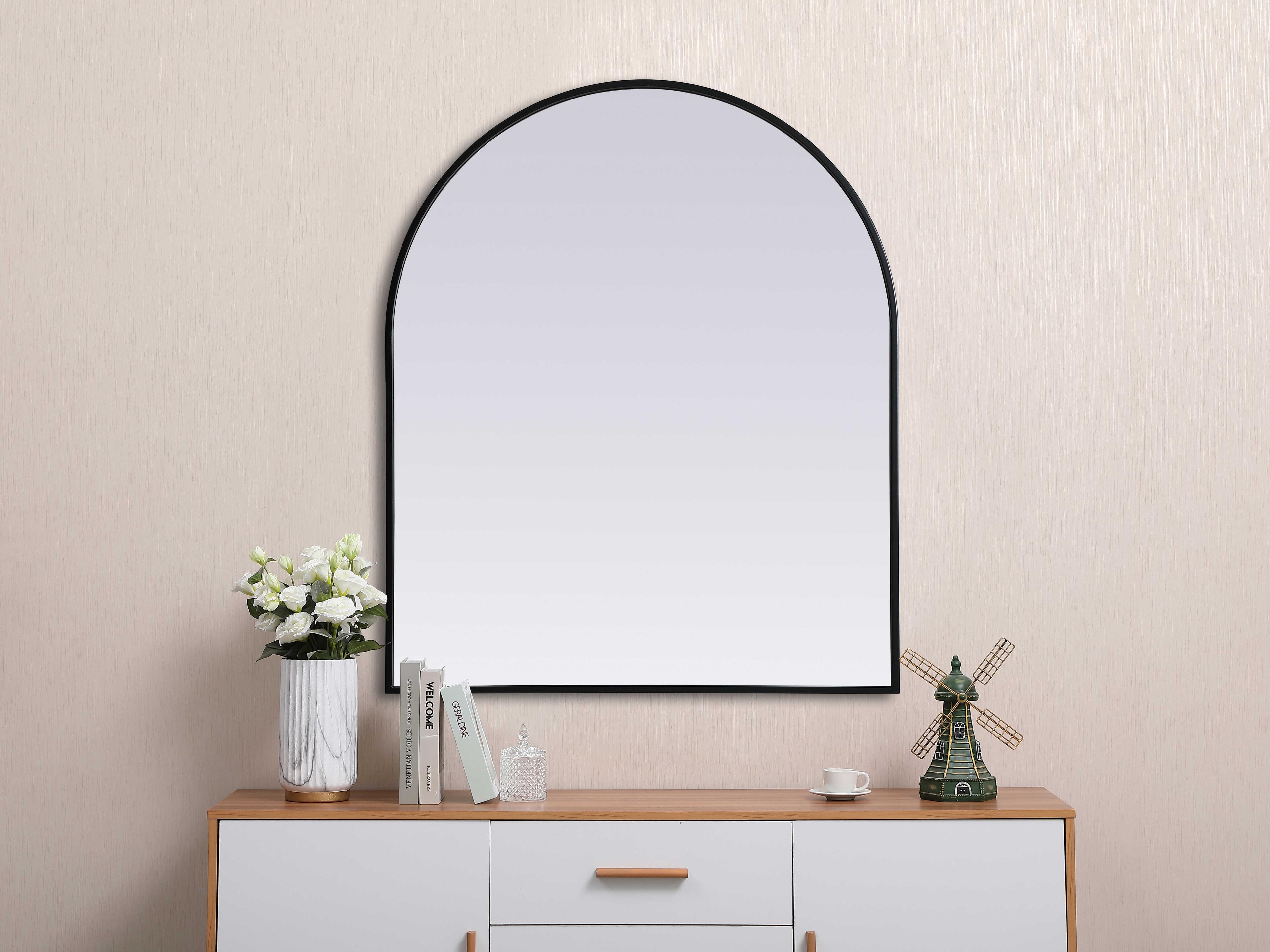 Elegant Lighting Ayra Black Arch Wall Mirror