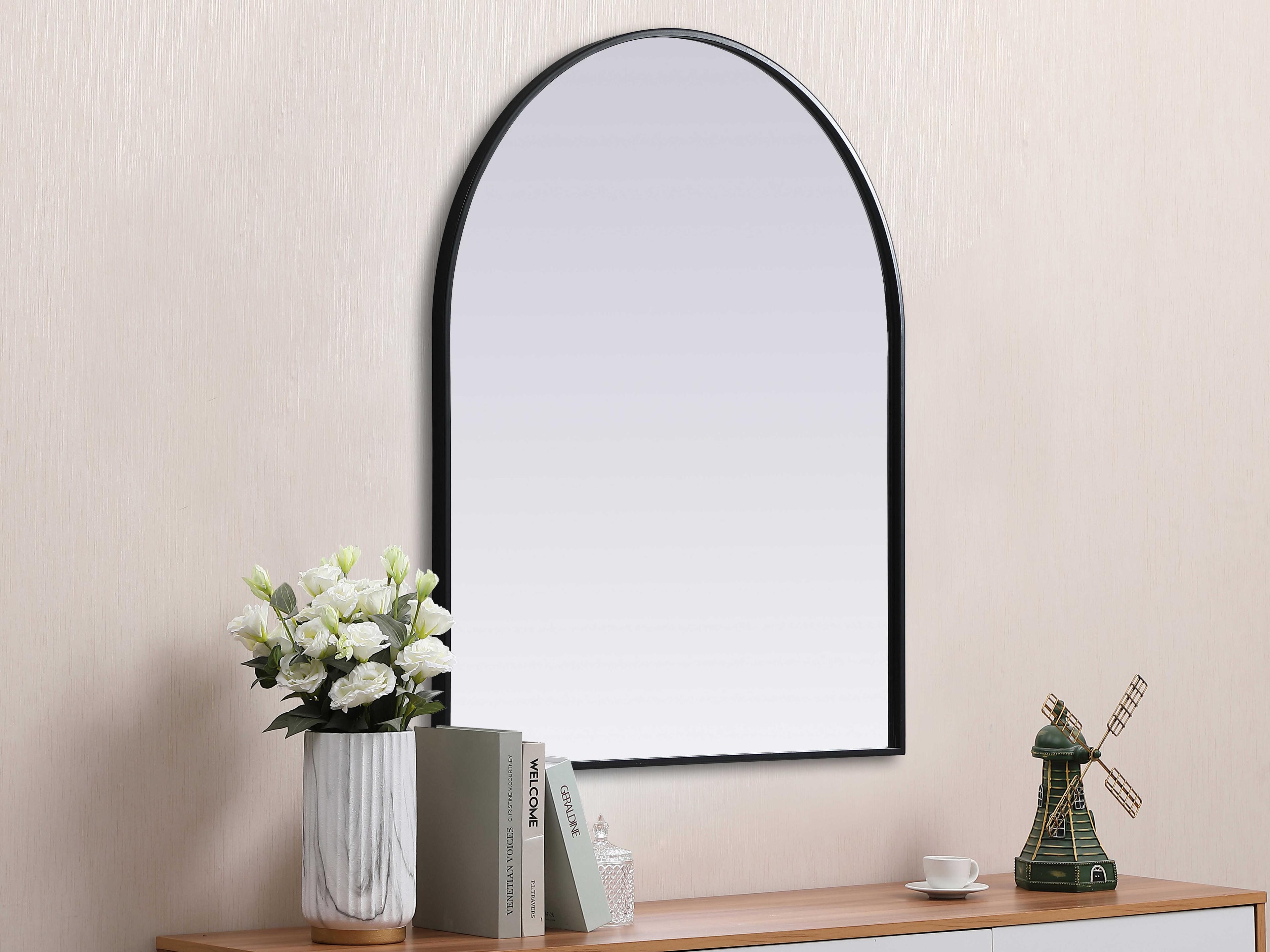 Elegant Lighting Ayra Black Arch Wall Mirror