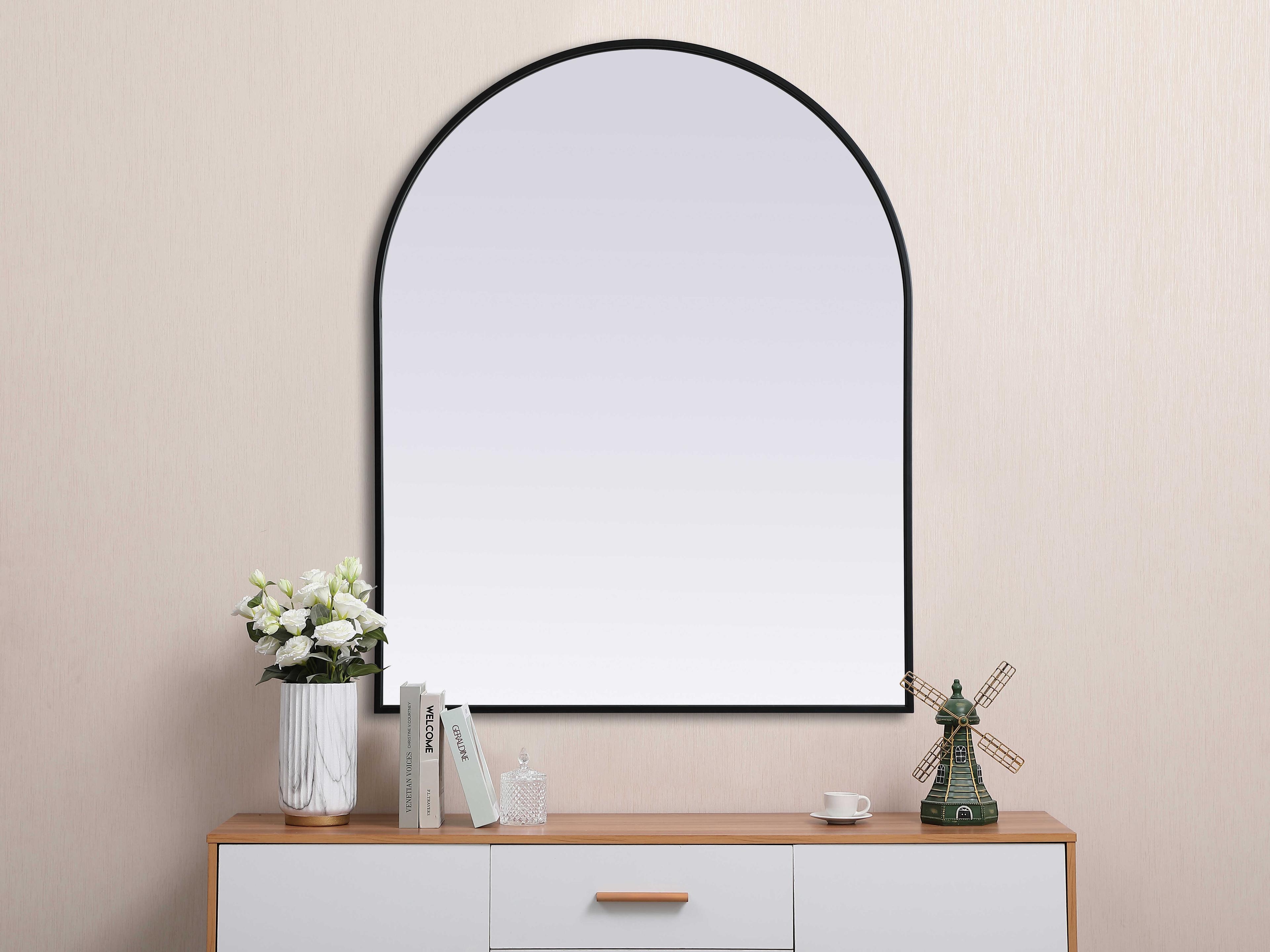 Elegant Lighting Ayra Black Arch Wall Mirror