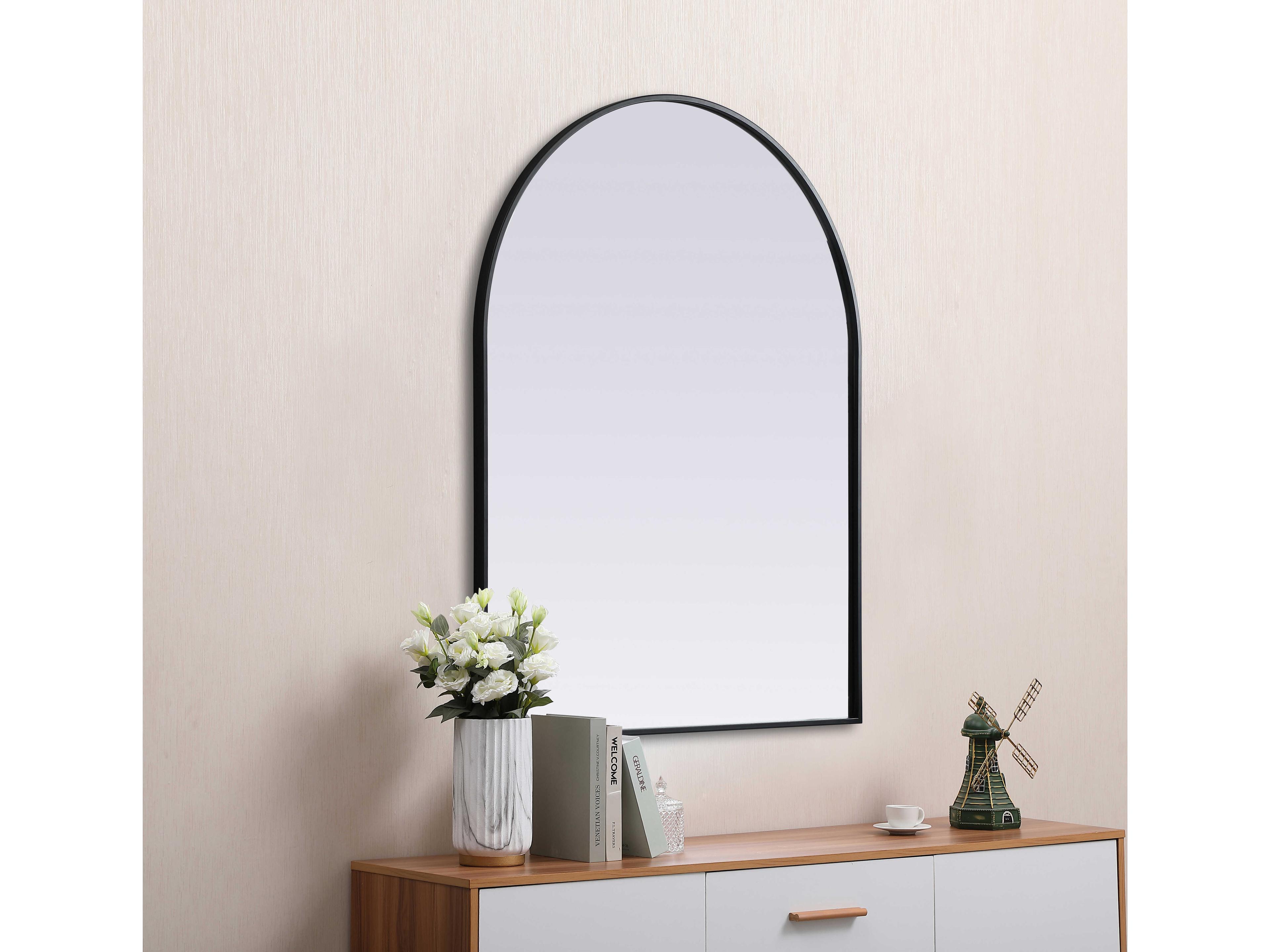 Elegant Lighting Ayra Black Arch Wall Mirror
