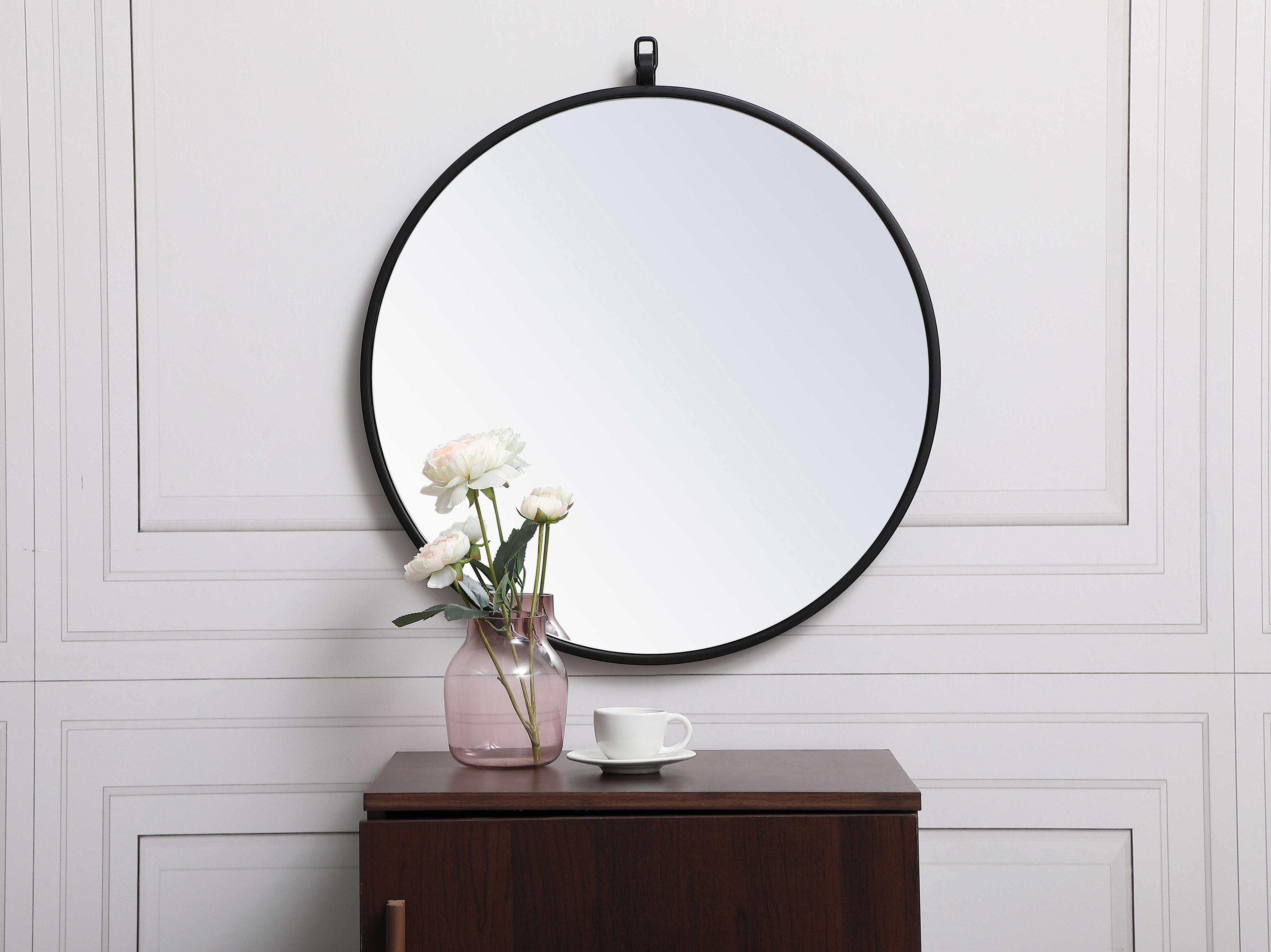 Elegant Lighting Eternity Black Round Wall Mirror