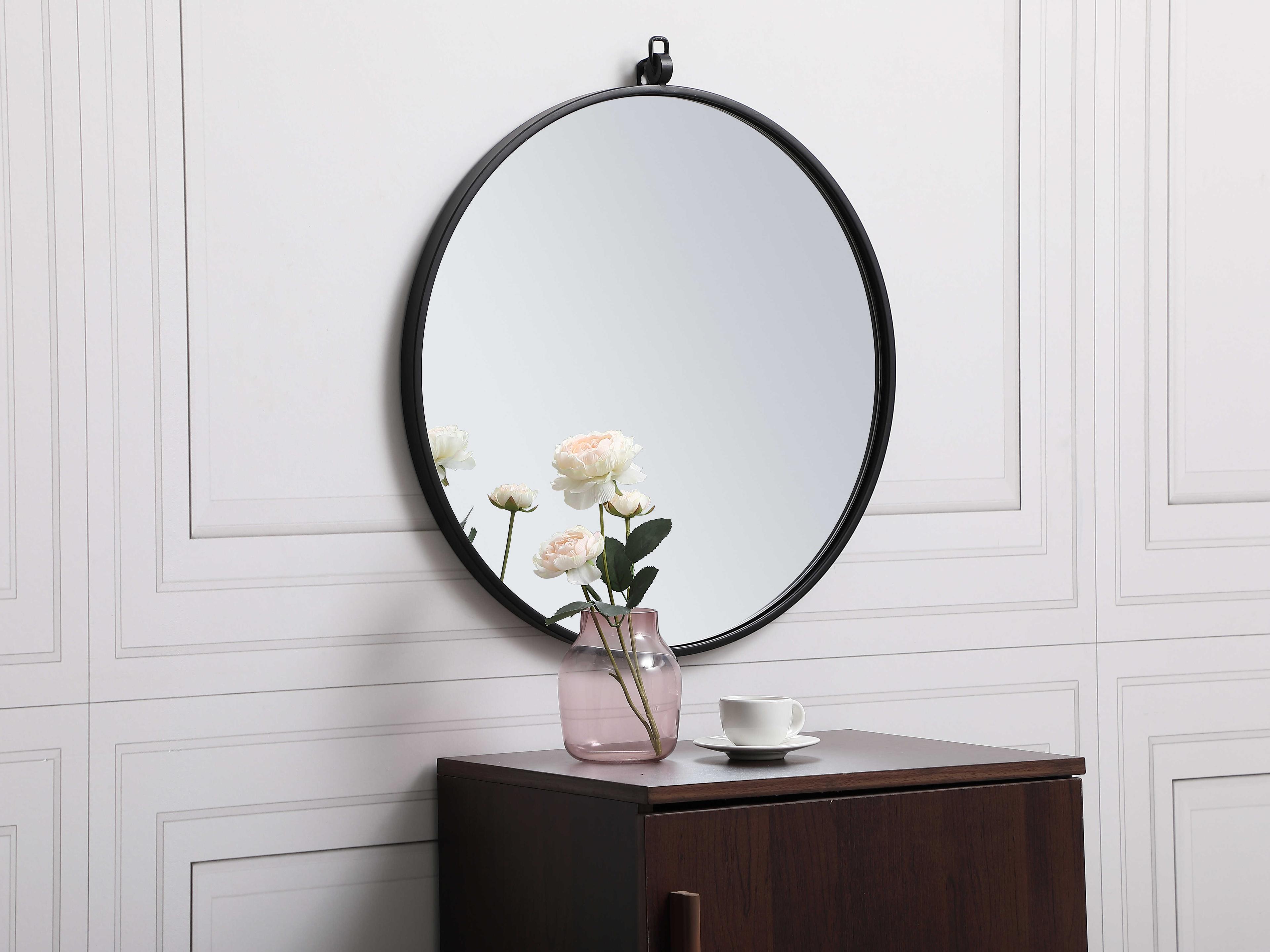 Elegant Lighting Eternity Black Round Wall Mirror
