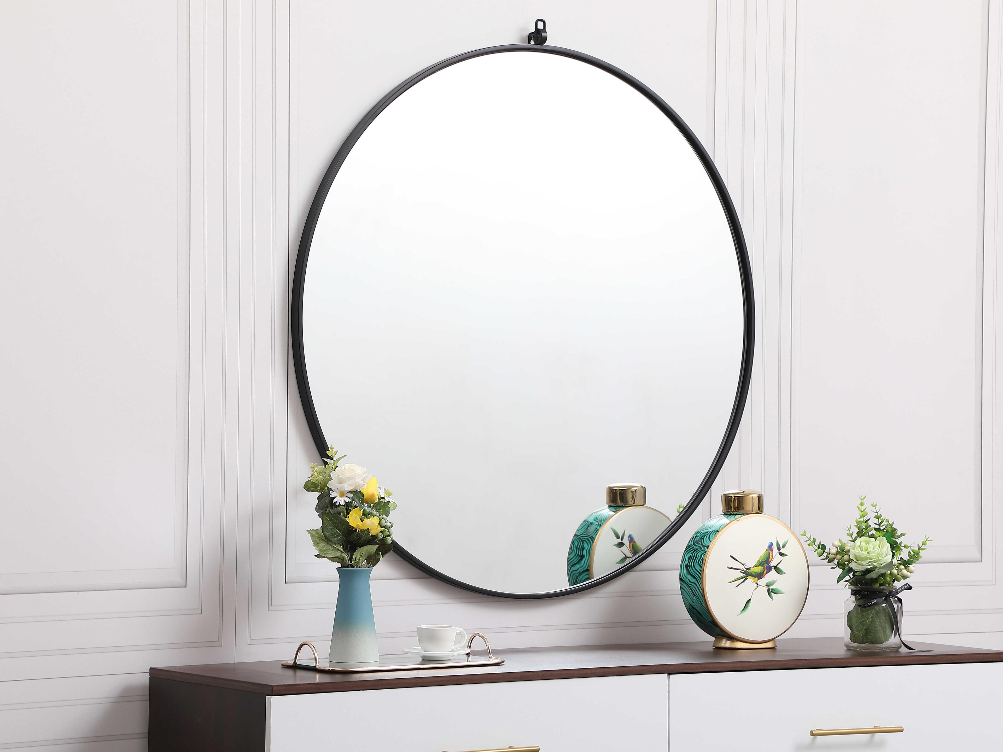 Elegant Lighting Eternity Black Round Wall Mirror