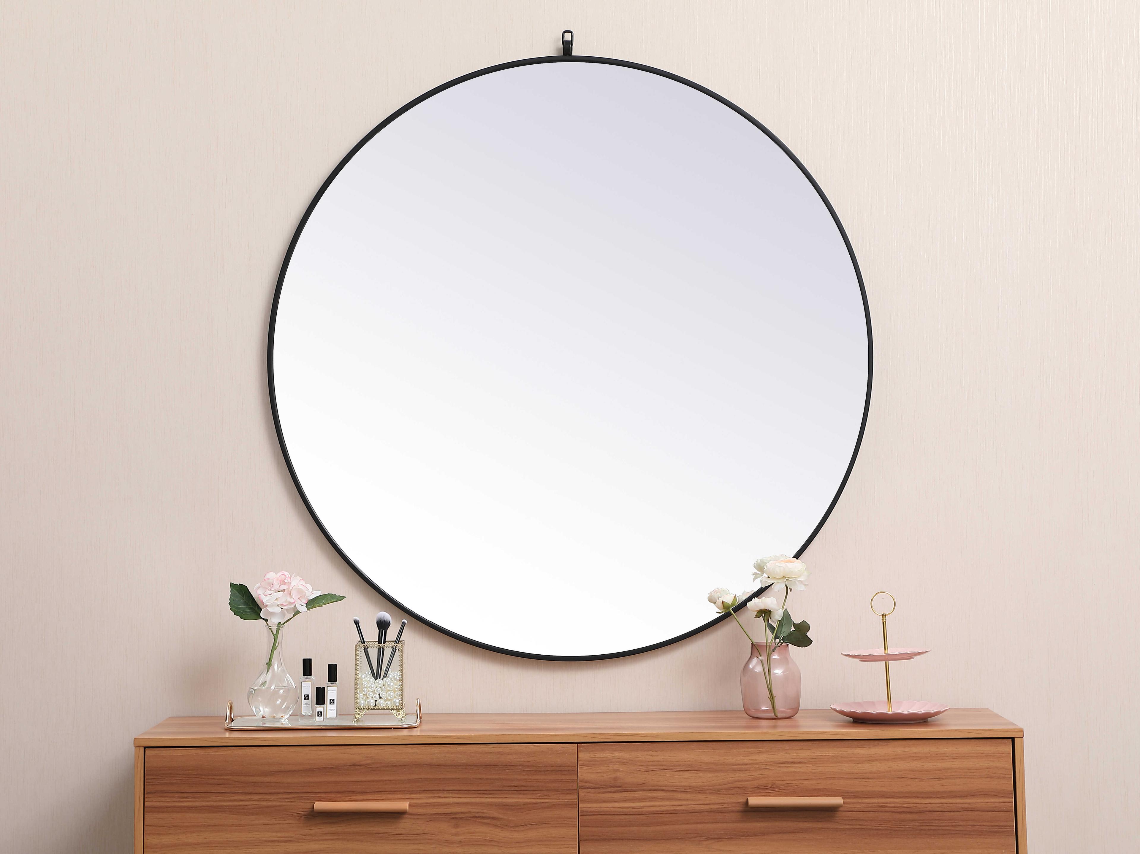 Elegant Lighting Eternity Black Round Wall Mirror