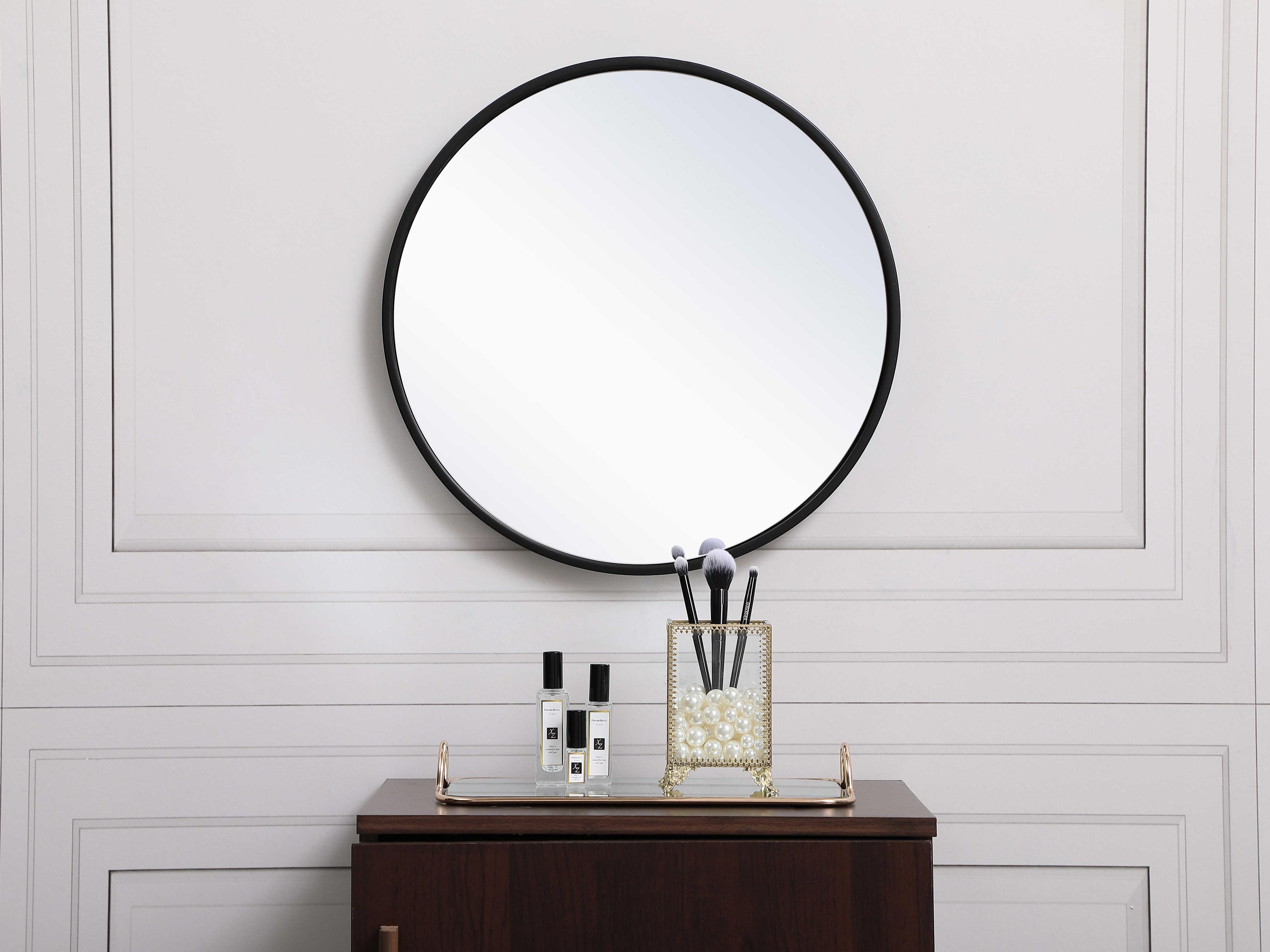 Elegant Lighting Eternity Black Round Wall Mirror