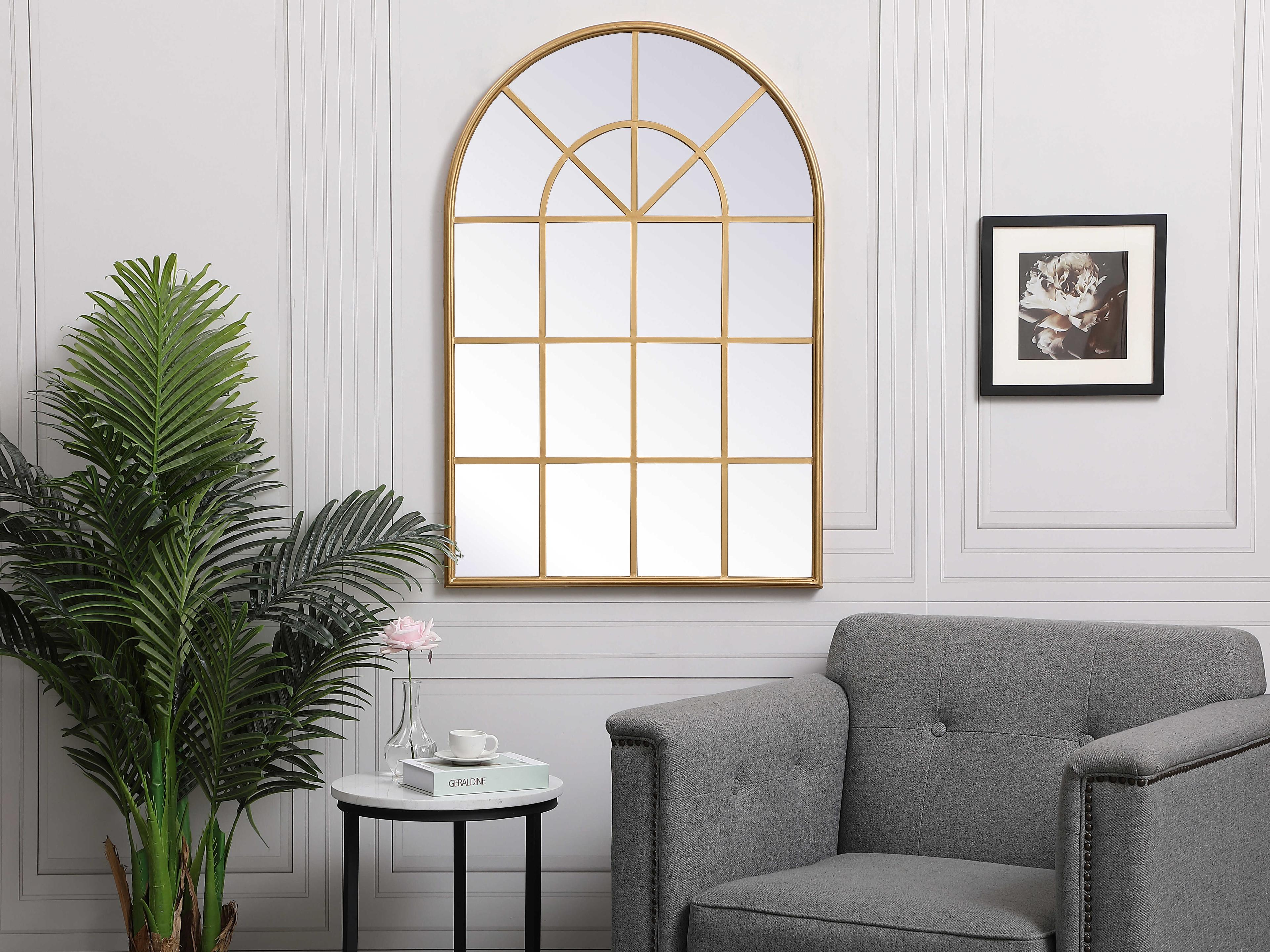 Elegant Lighting Motif Brass Wall Mirror