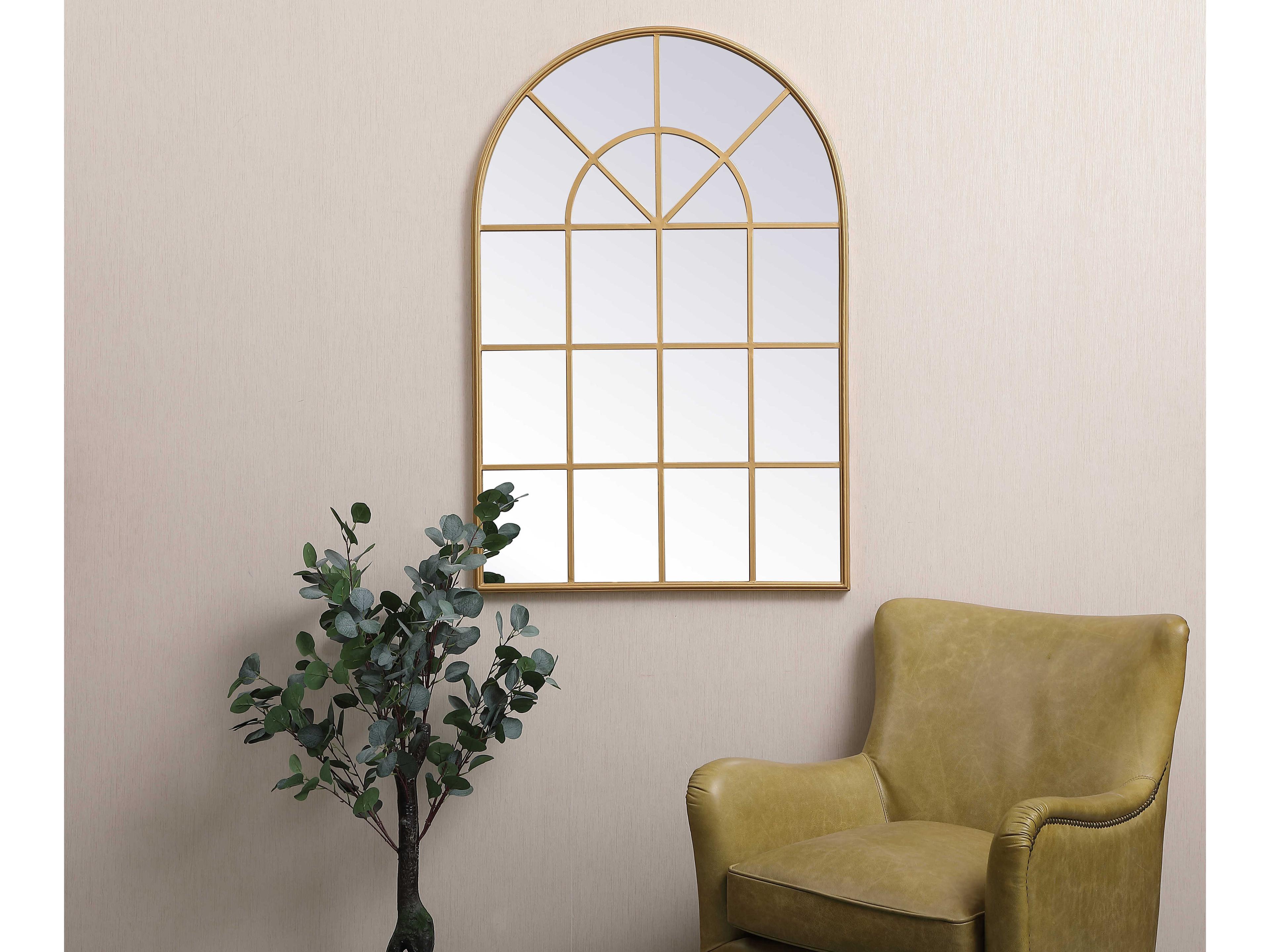 Elegant Lighting Motif Brass Wall Mirror