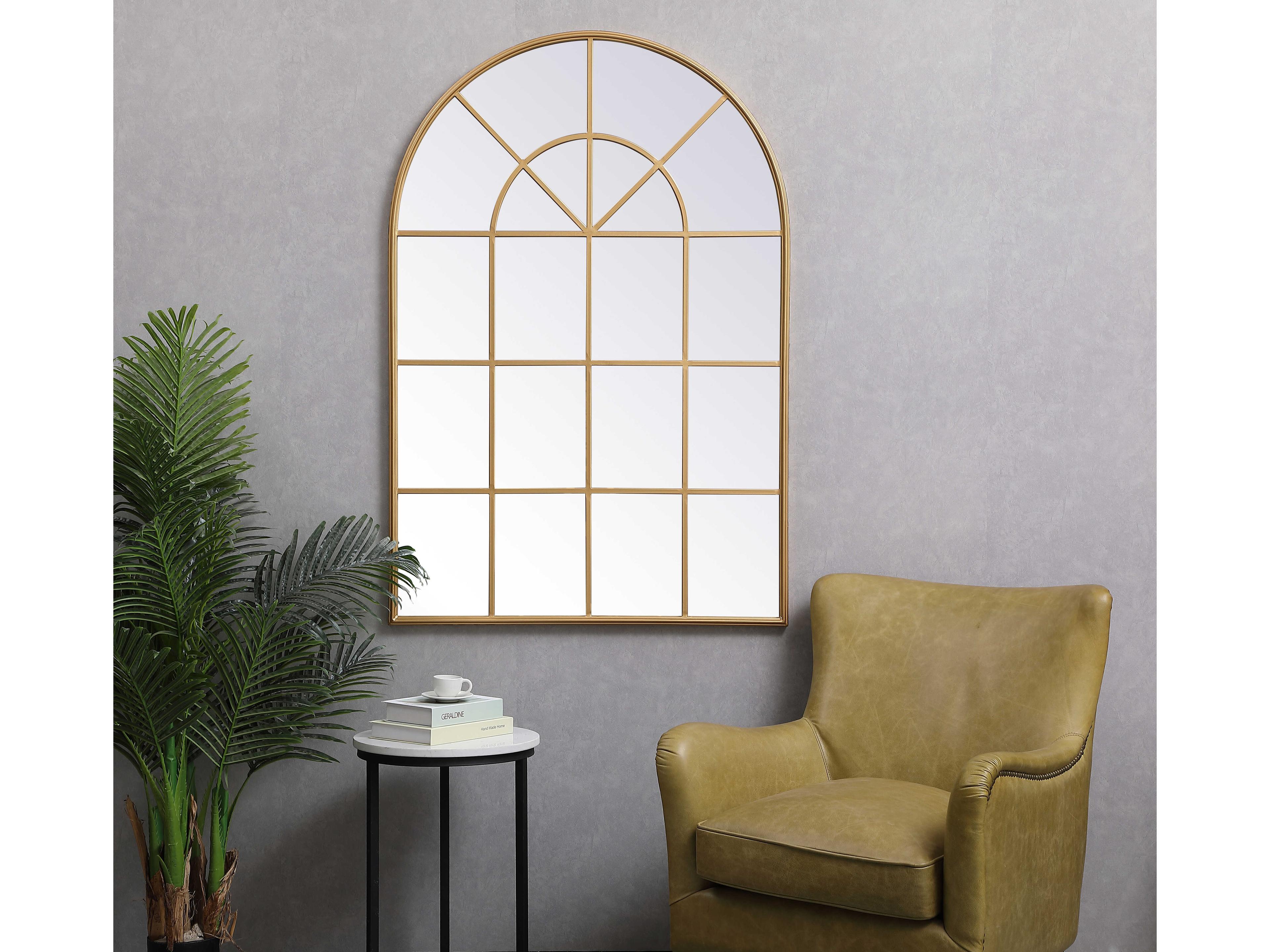 Elegant Lighting Motif Brass Wall Mirror