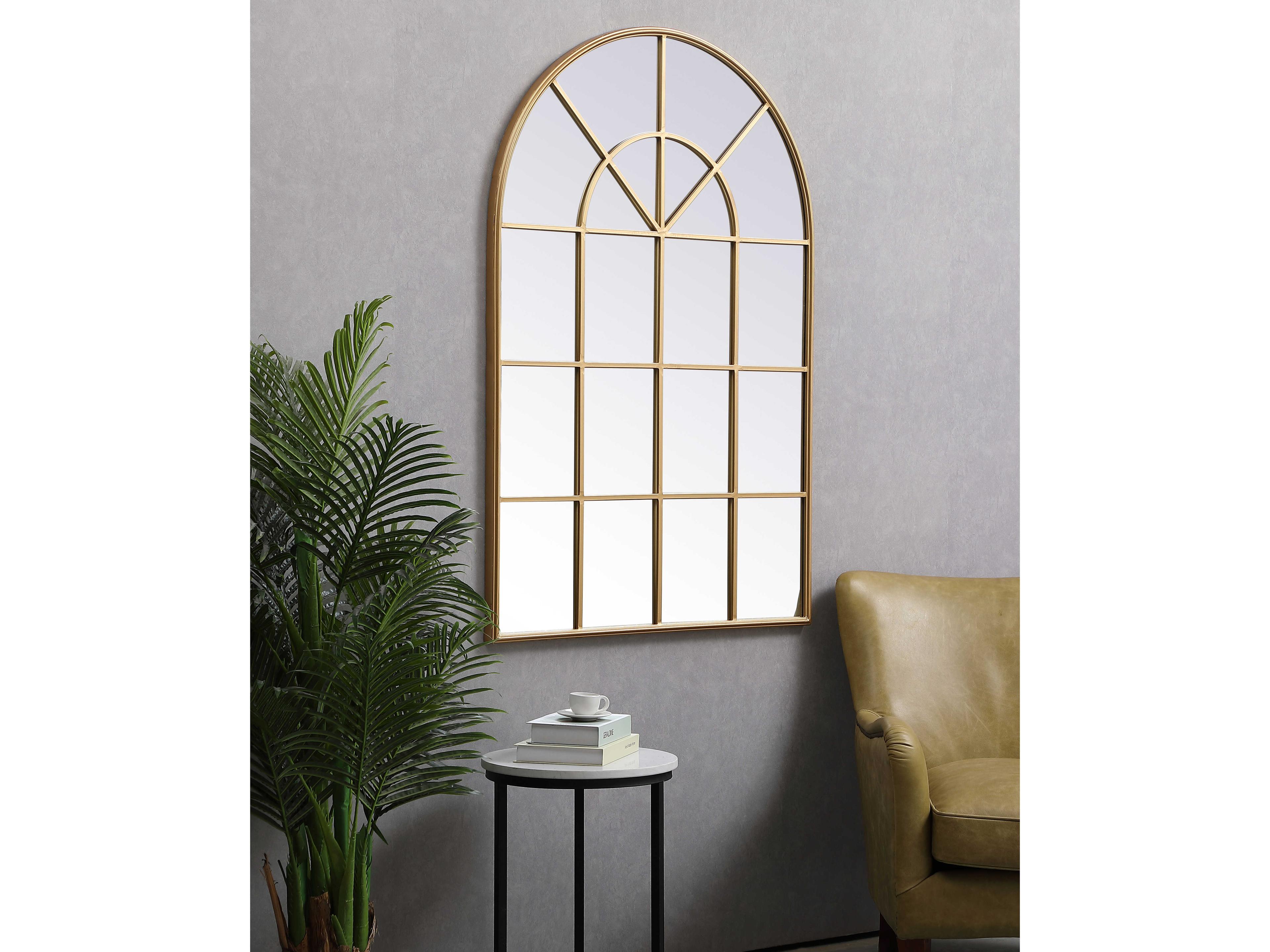 Elegant Lighting Motif Brass Wall Mirror