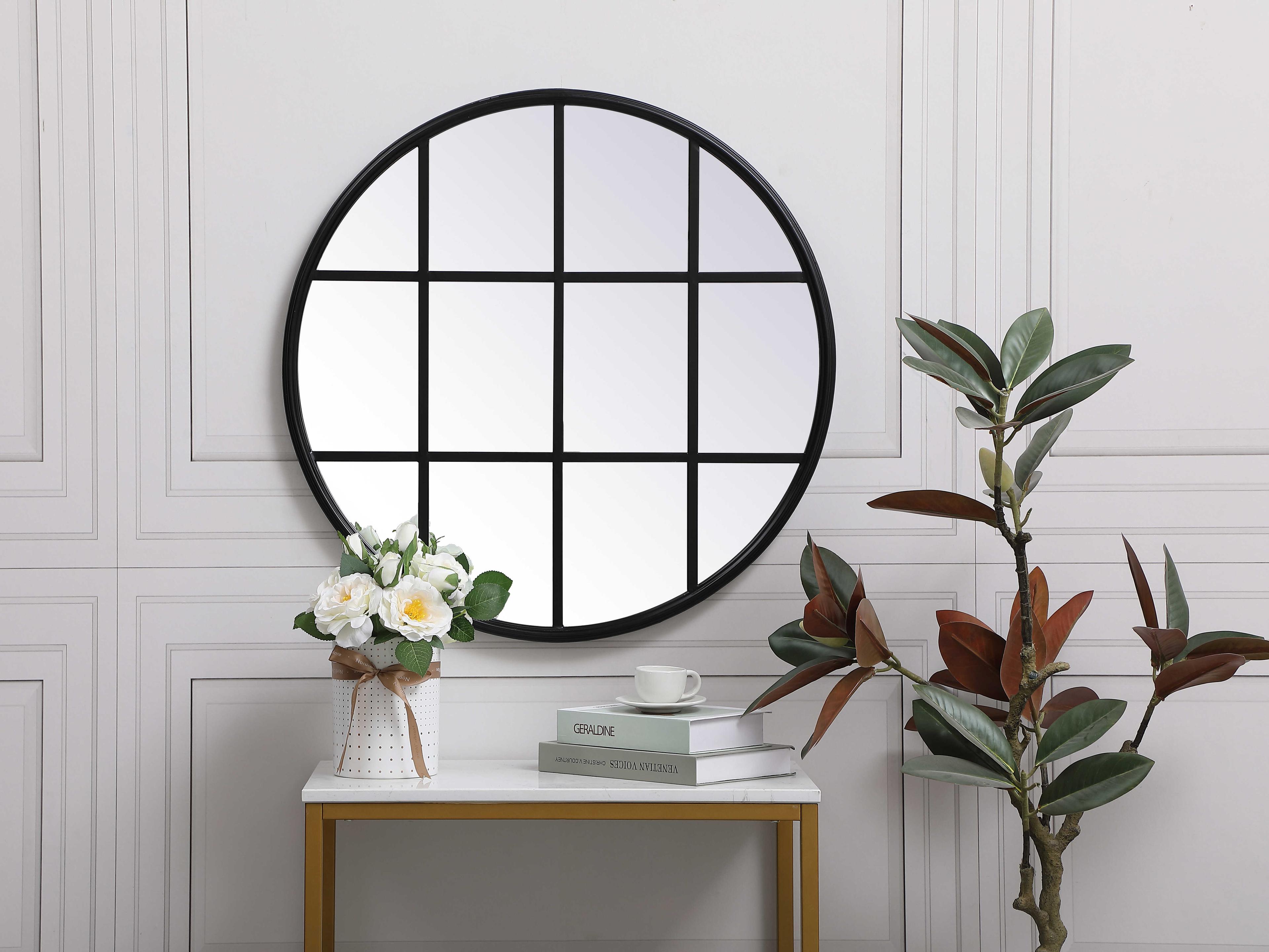 Elegant Lighting Motif Black Round Wall Mirror