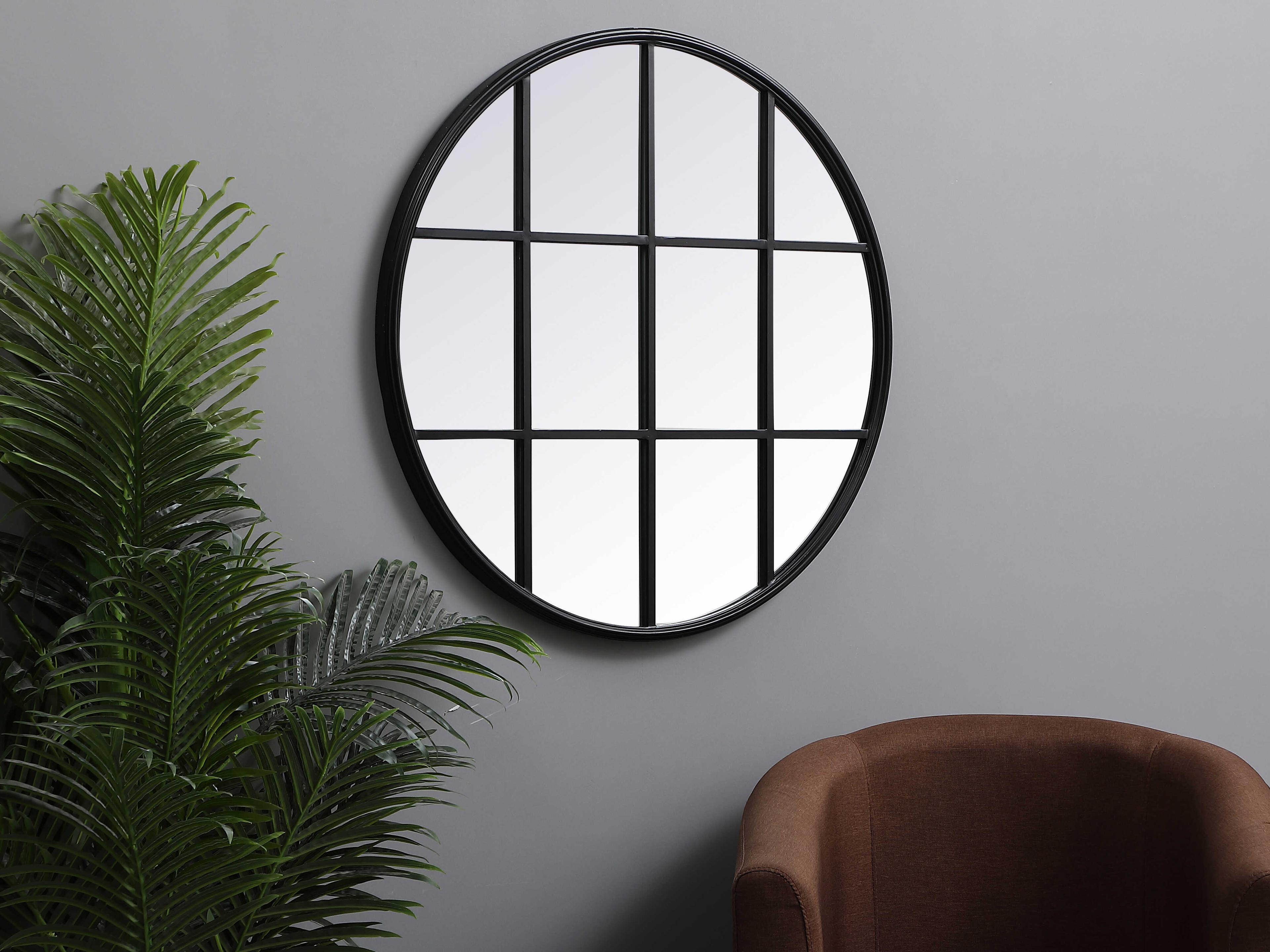 Elegant Lighting Motif Black Round Wall Mirror