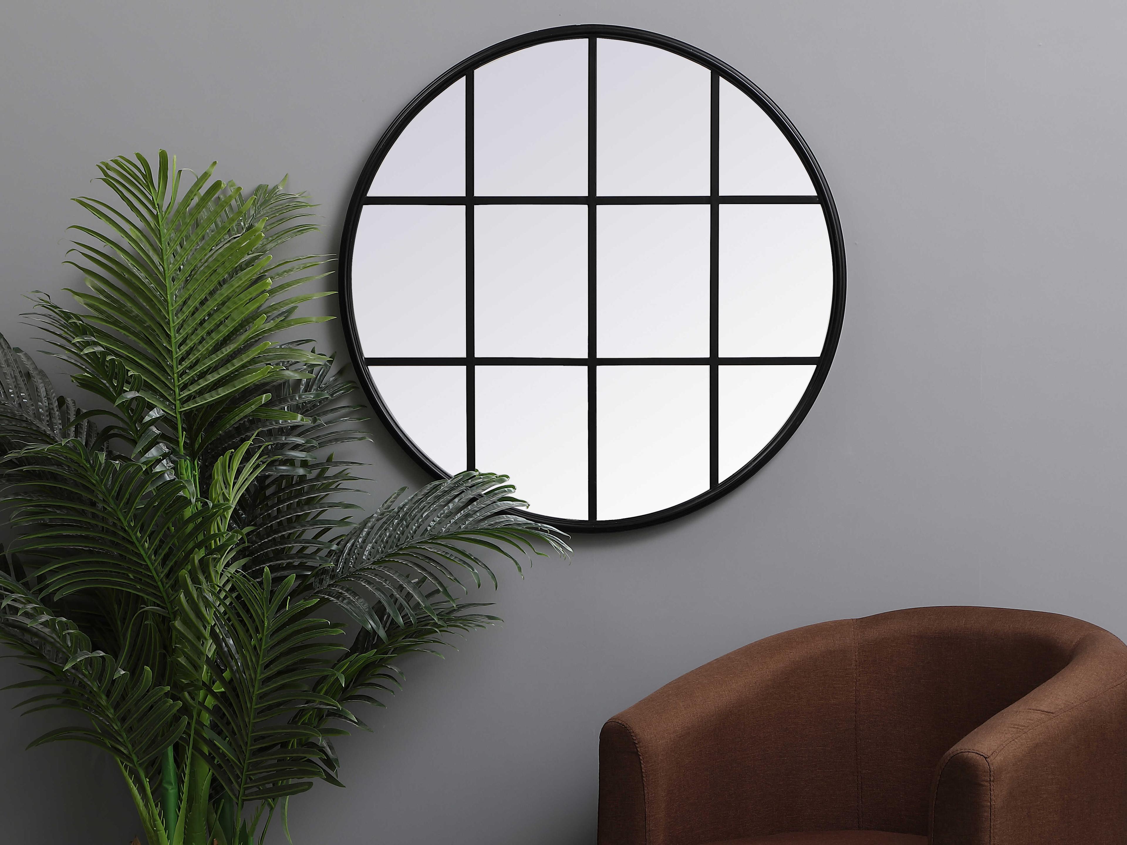 Elegant Lighting Motif Black Round Wall Mirror