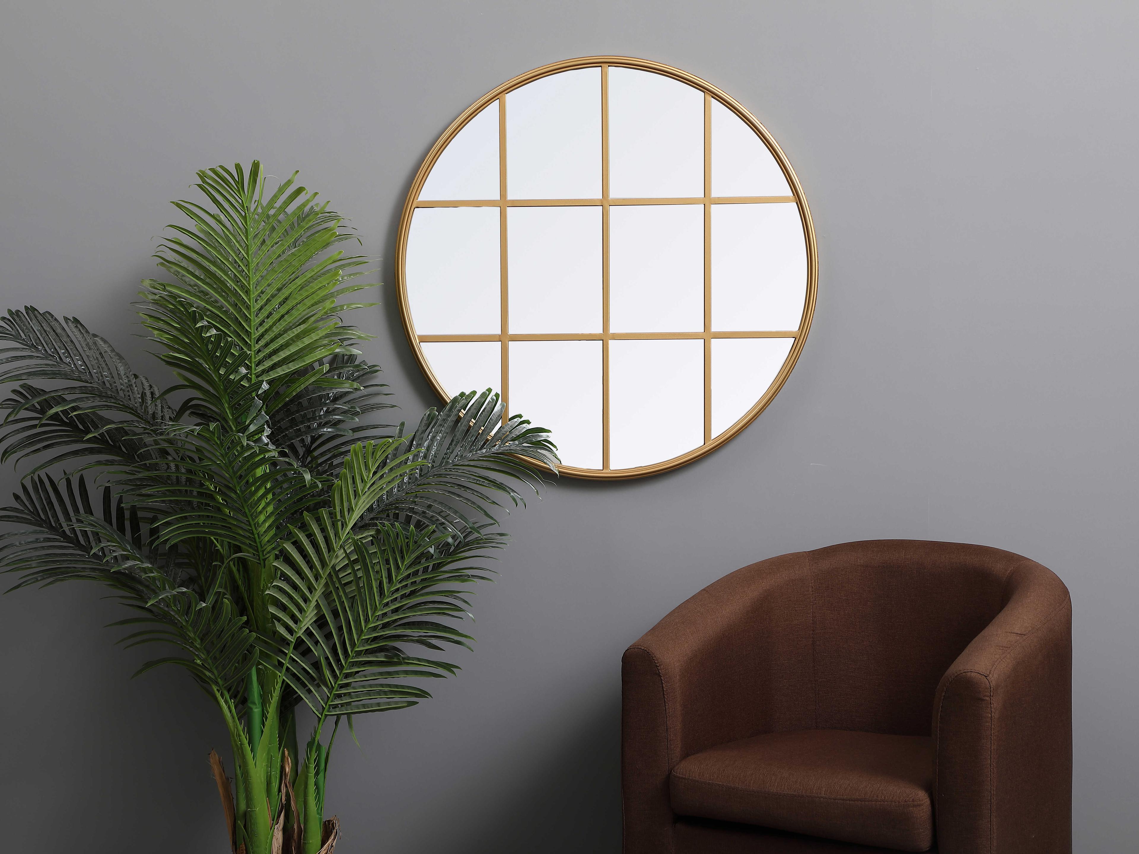 Elegant Lighting Motif Brass Round Wall Mirror