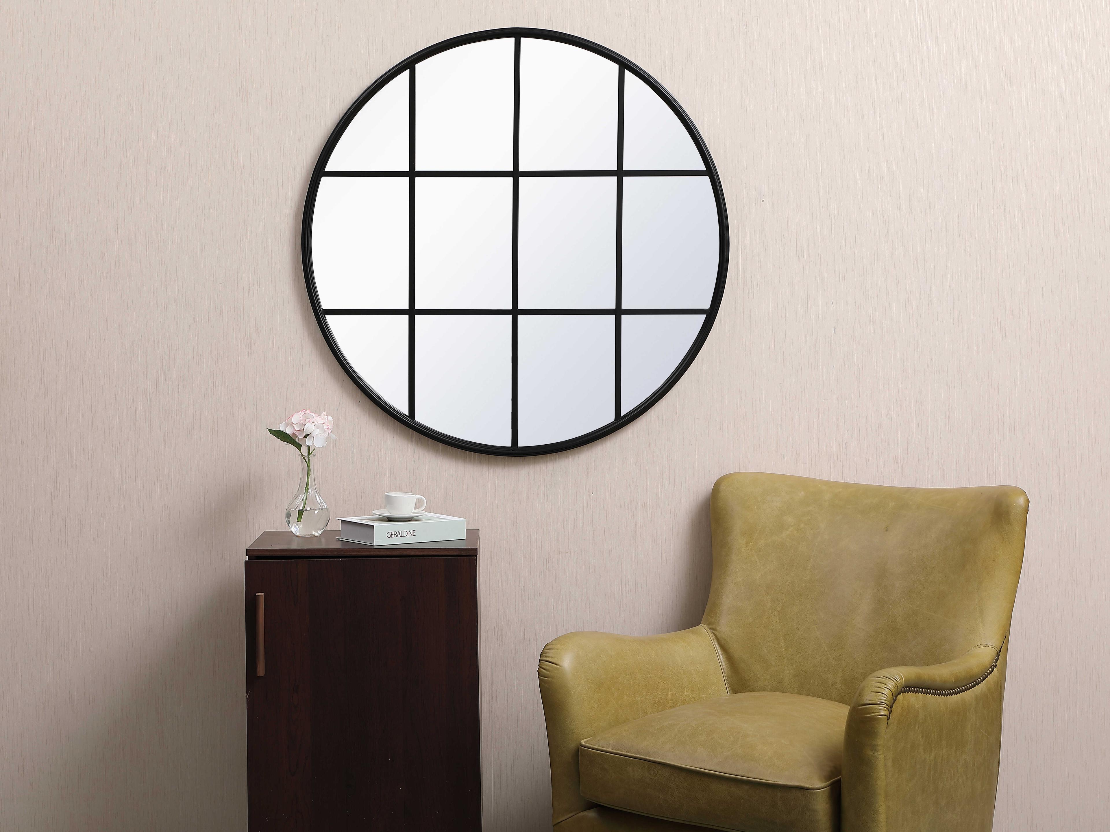 Elegant Lighting Motif Black Round Wall Mirror