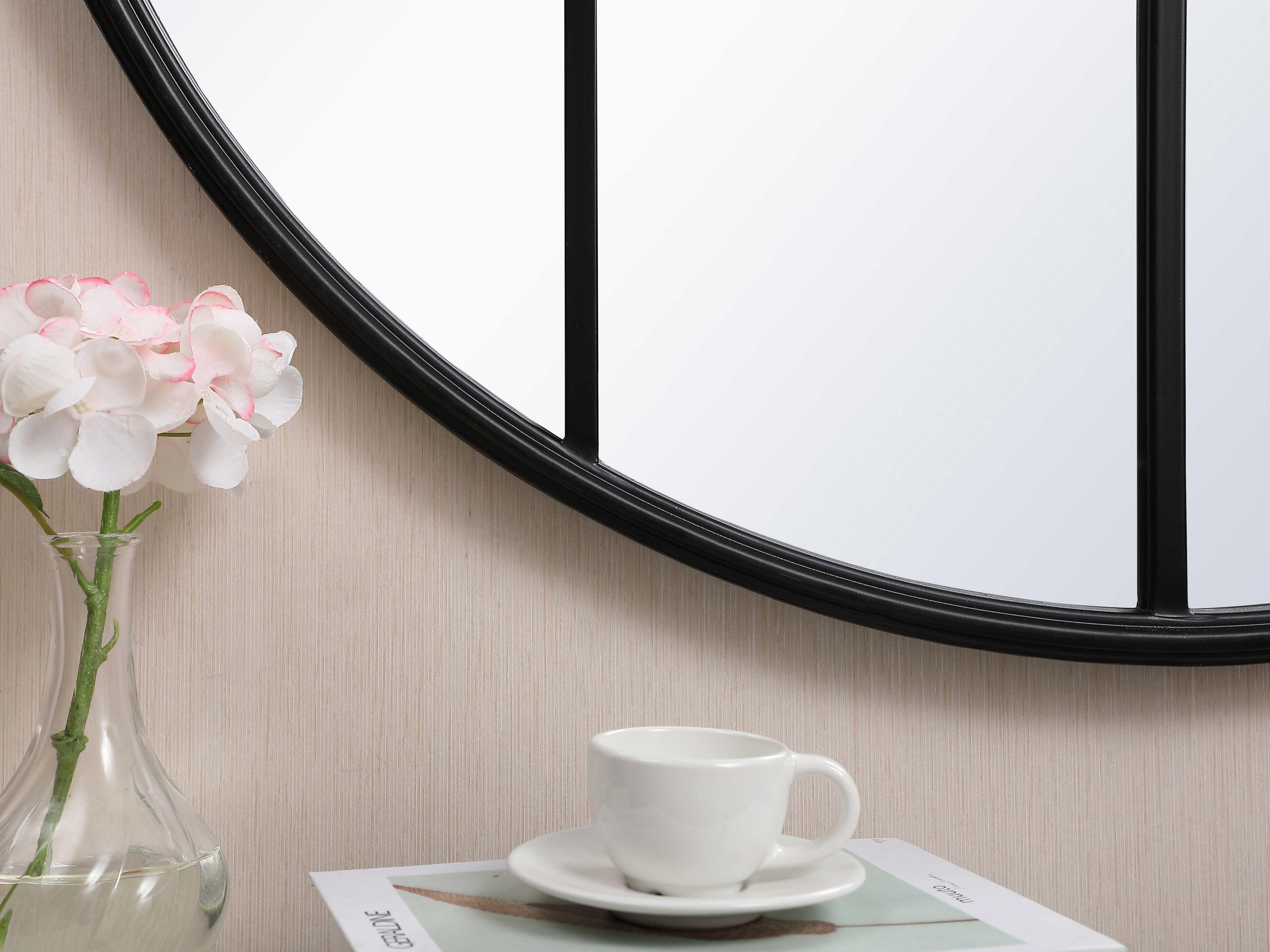 Elegant Lighting Motif Black Round Wall Mirror