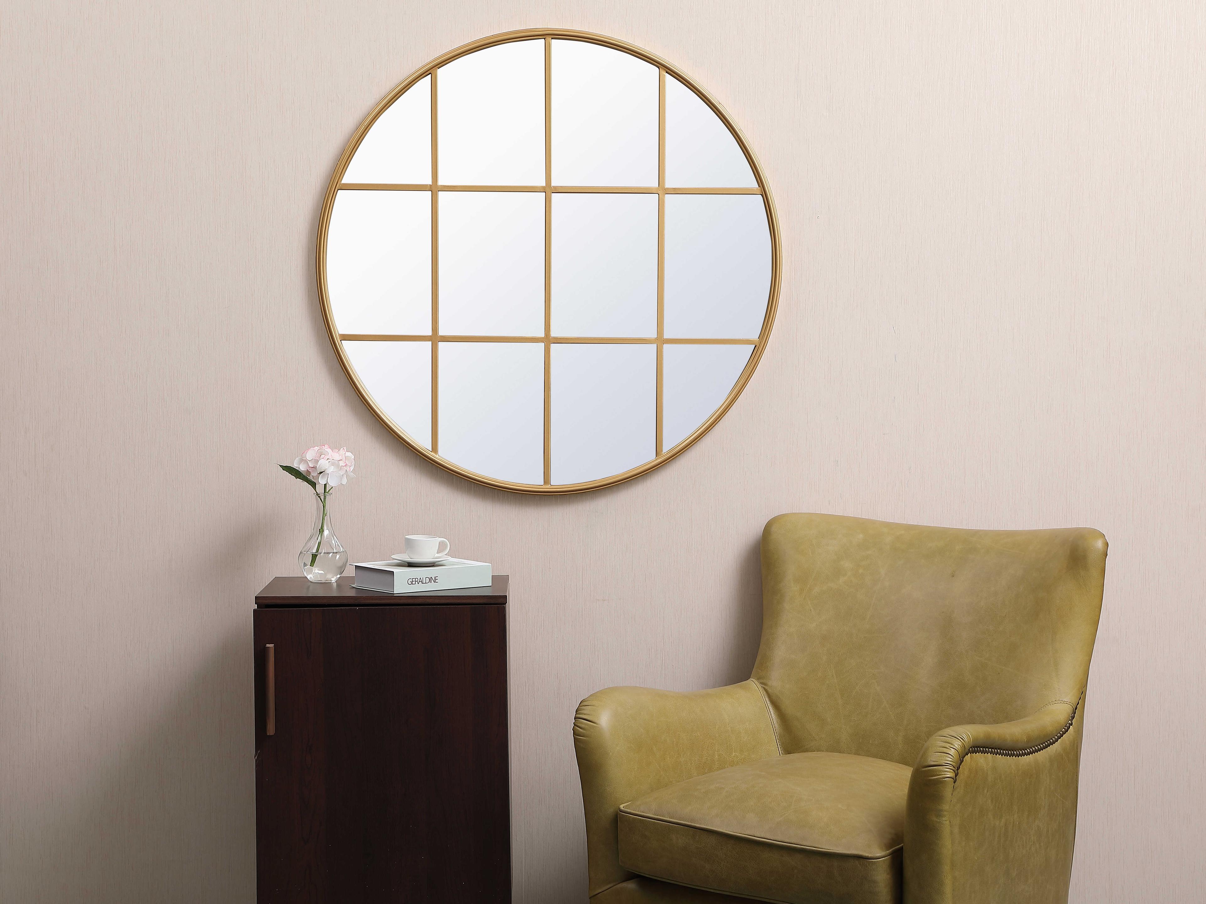 Elegant Lighting Motif Brass Round Wall Mirror