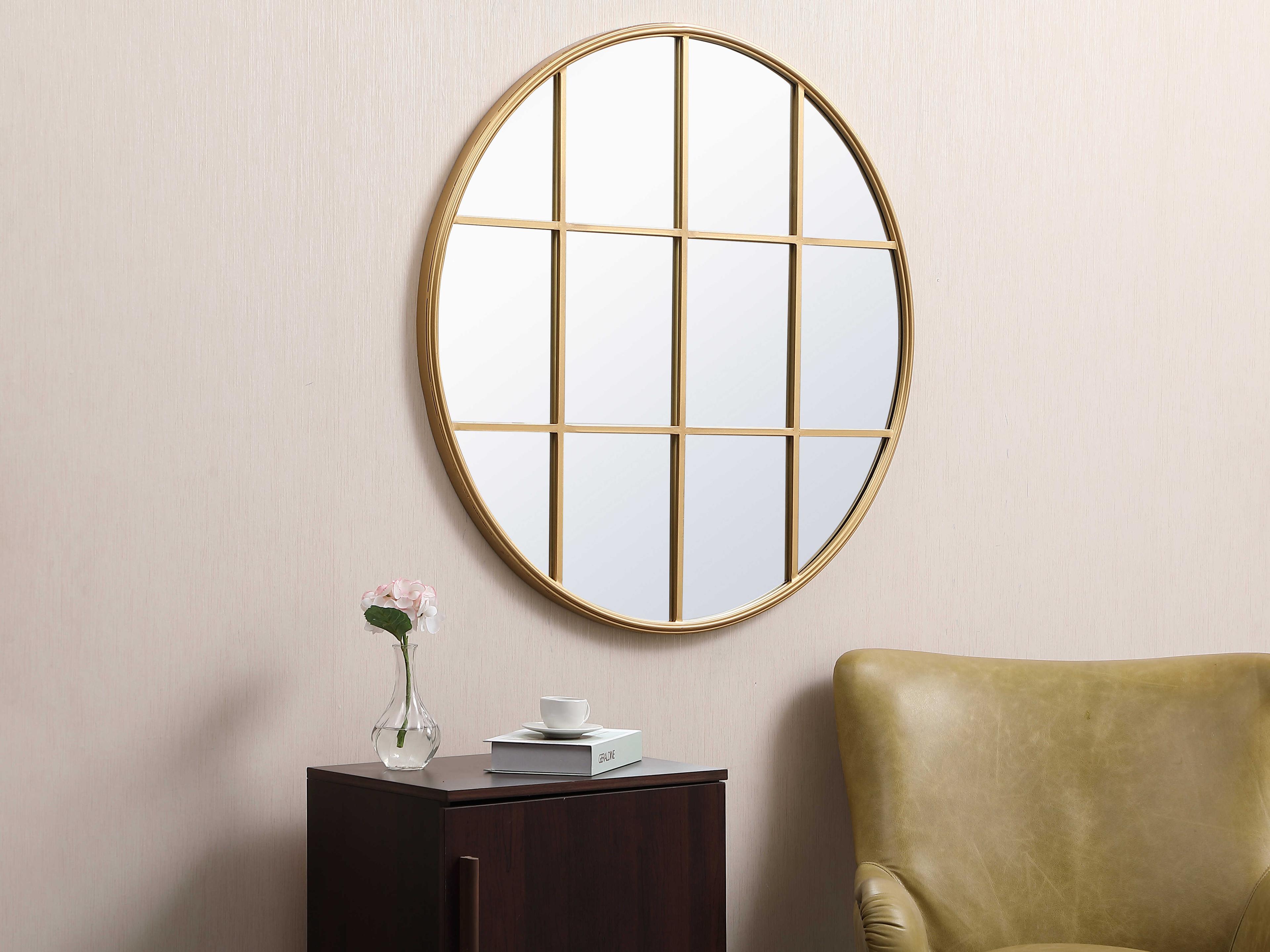Elegant Lighting Motif Brass Round Wall Mirror