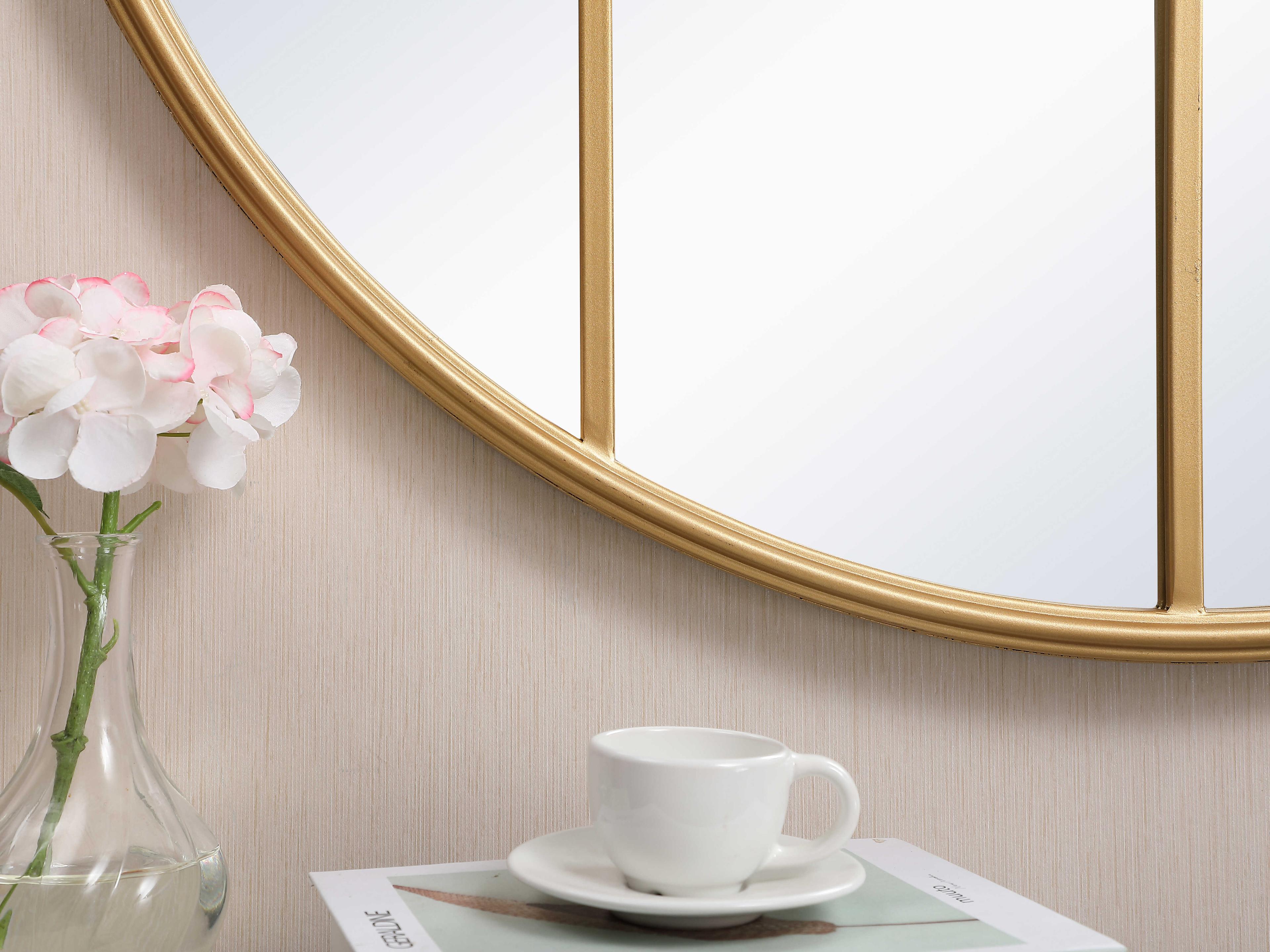 Elegant Lighting Motif Brass Round Wall Mirror