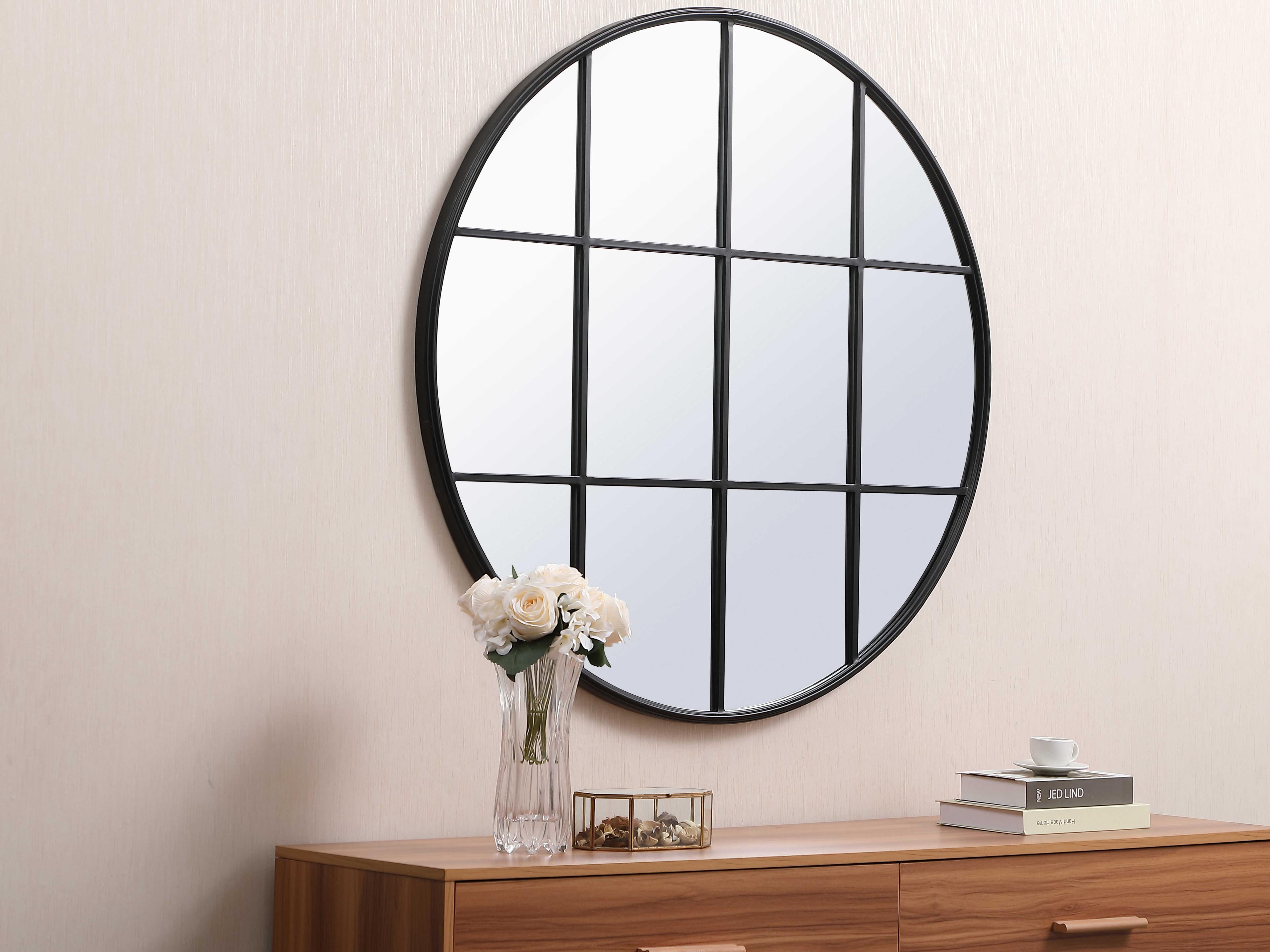 Elegant Lighting Motif Black Round Wall Mirror
