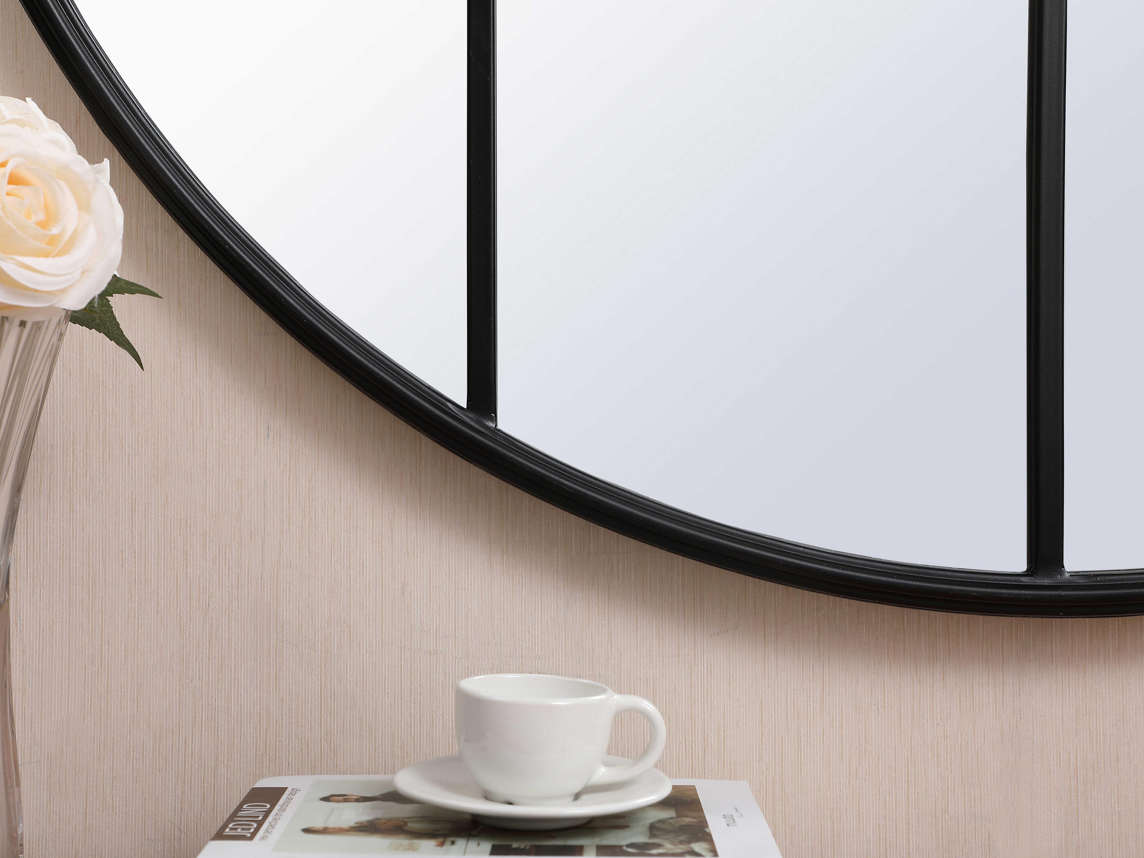 Elegant Lighting Motif Black Round Wall Mirror