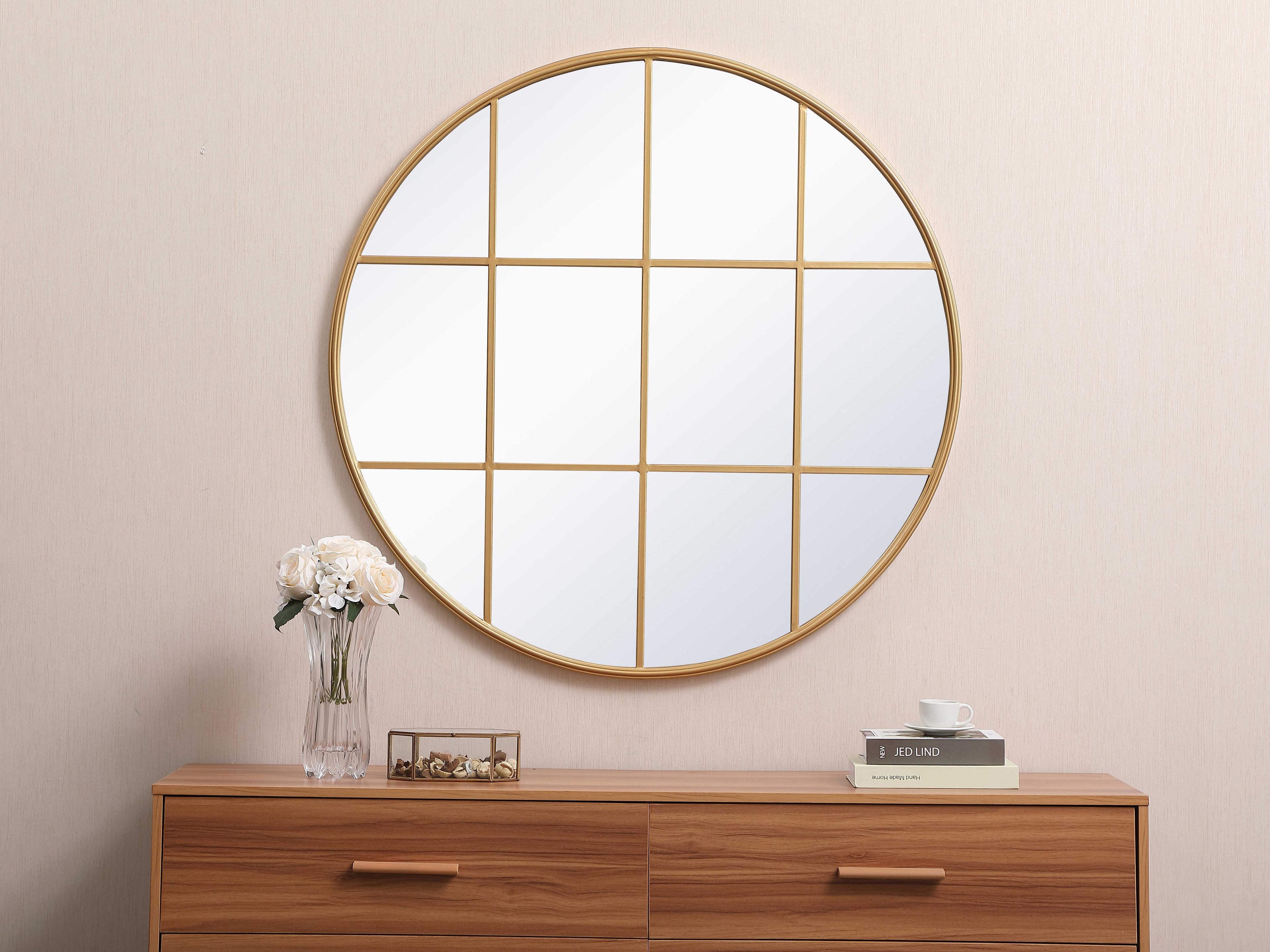 Elegant Lighting Motif Brass Round Wall Mirror
