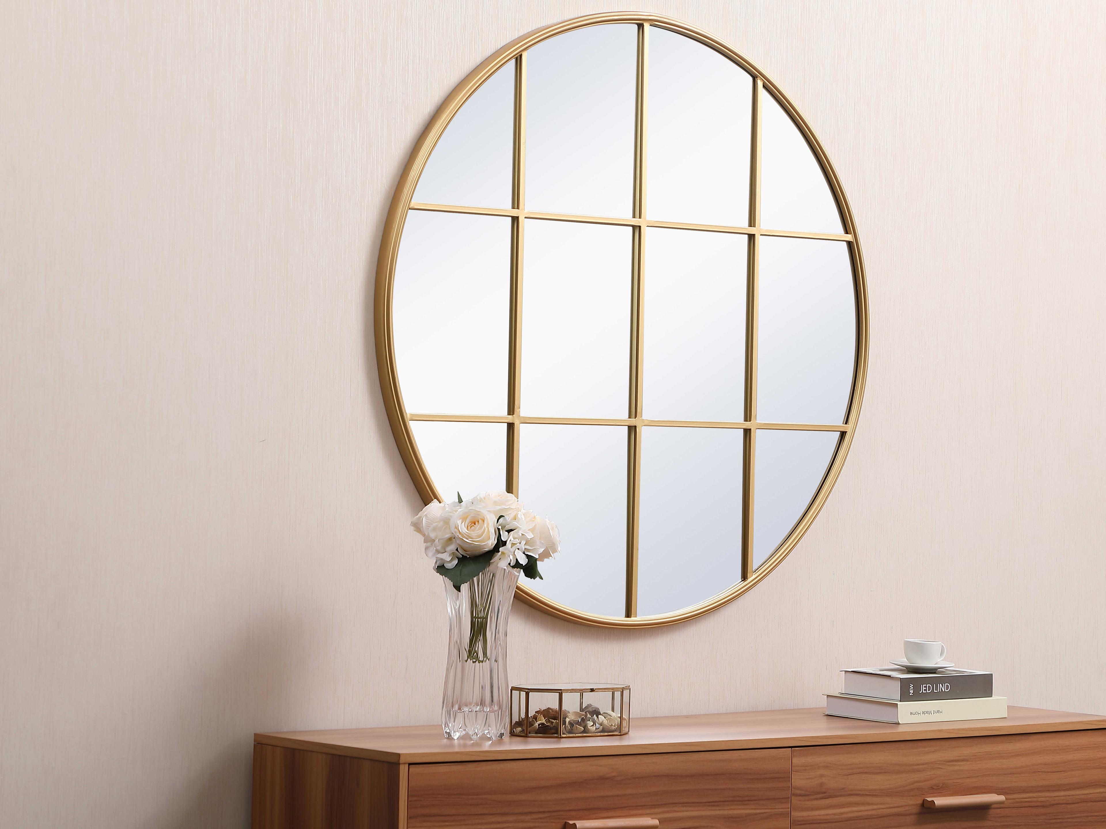 Elegant Lighting Motif Brass Round Wall Mirror