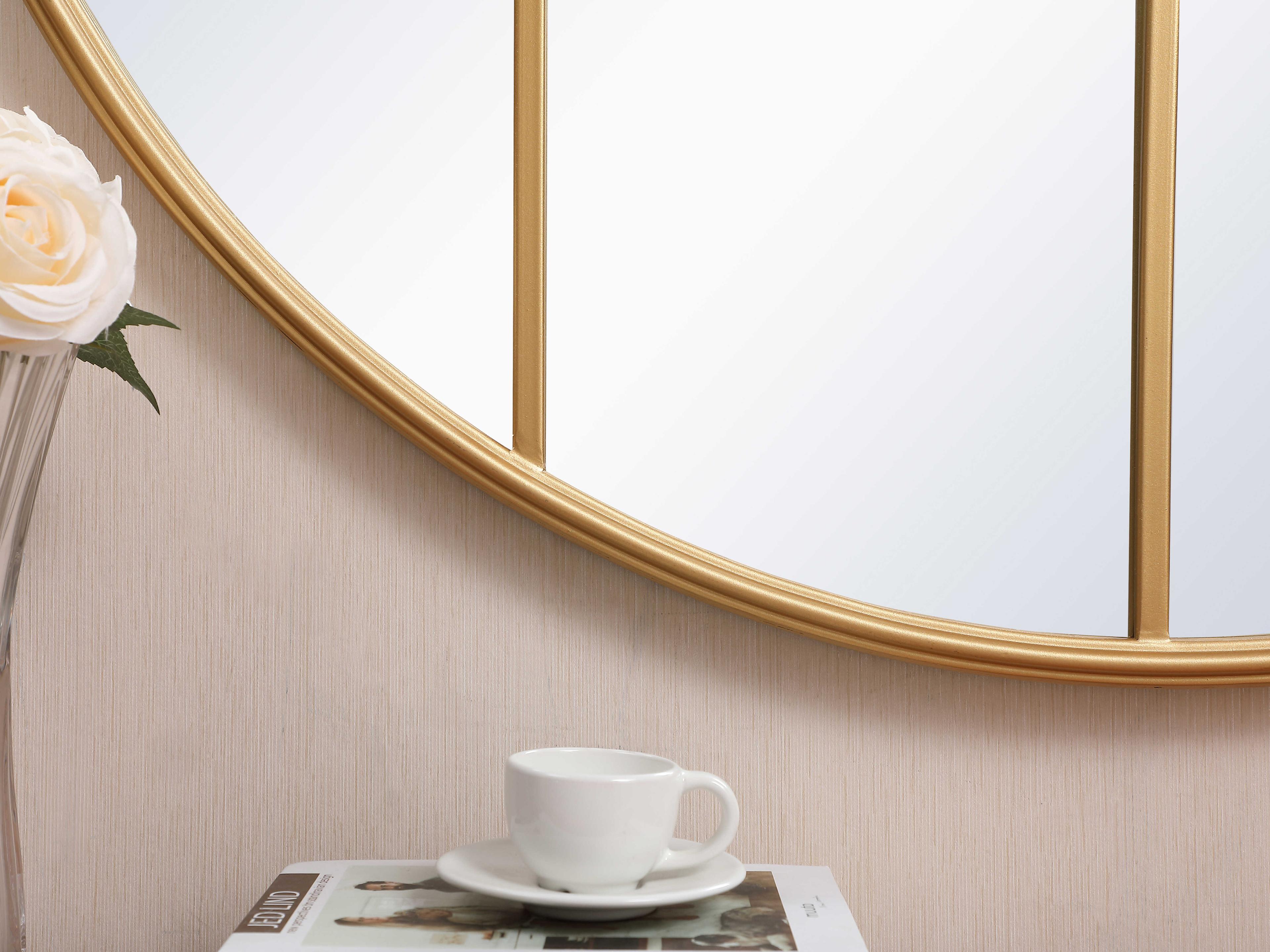 Elegant Lighting Motif Brass Round Wall Mirror