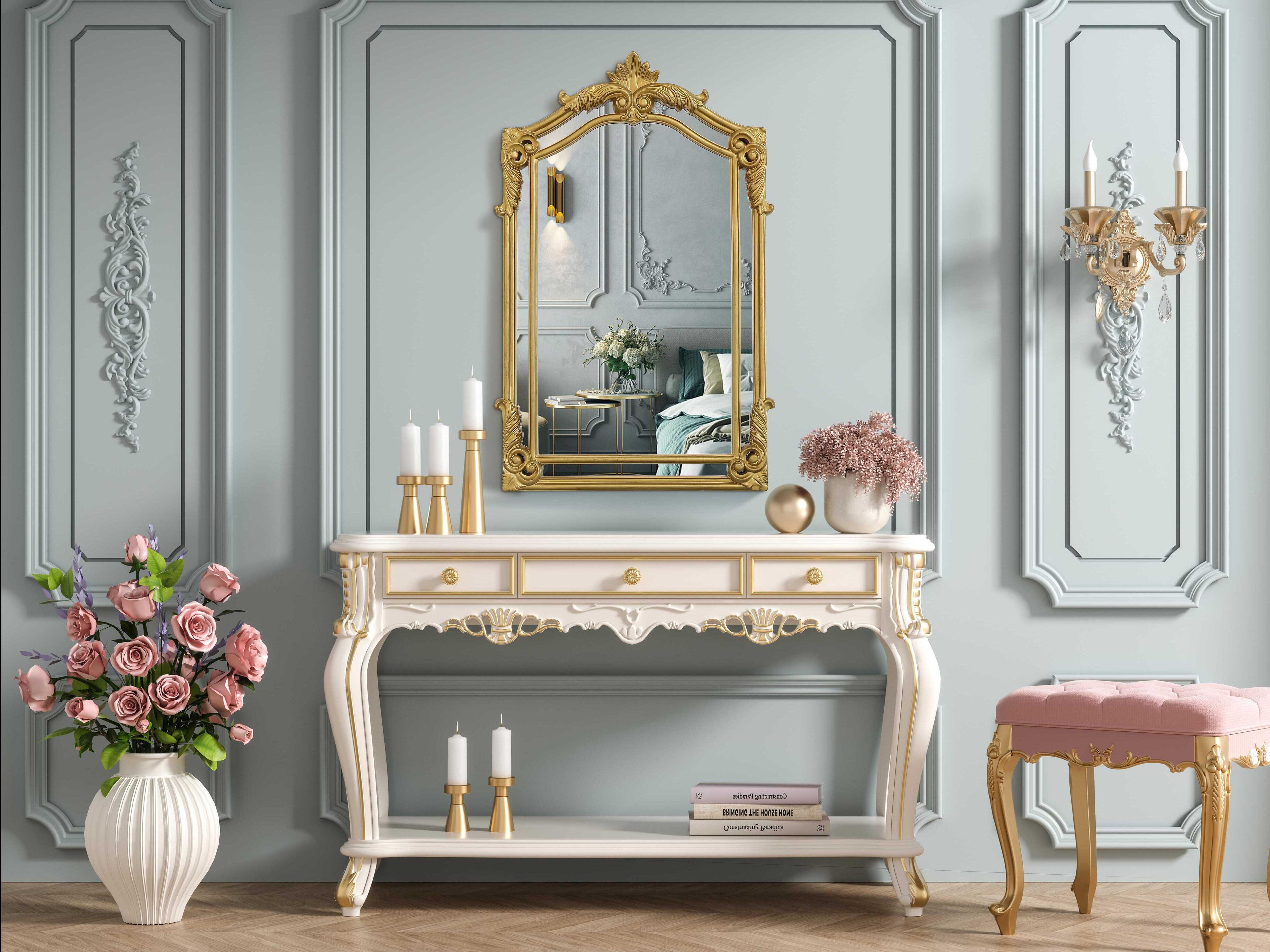 Elegant Lighting Madeline Distressed Gold Leaf Wall Mirror