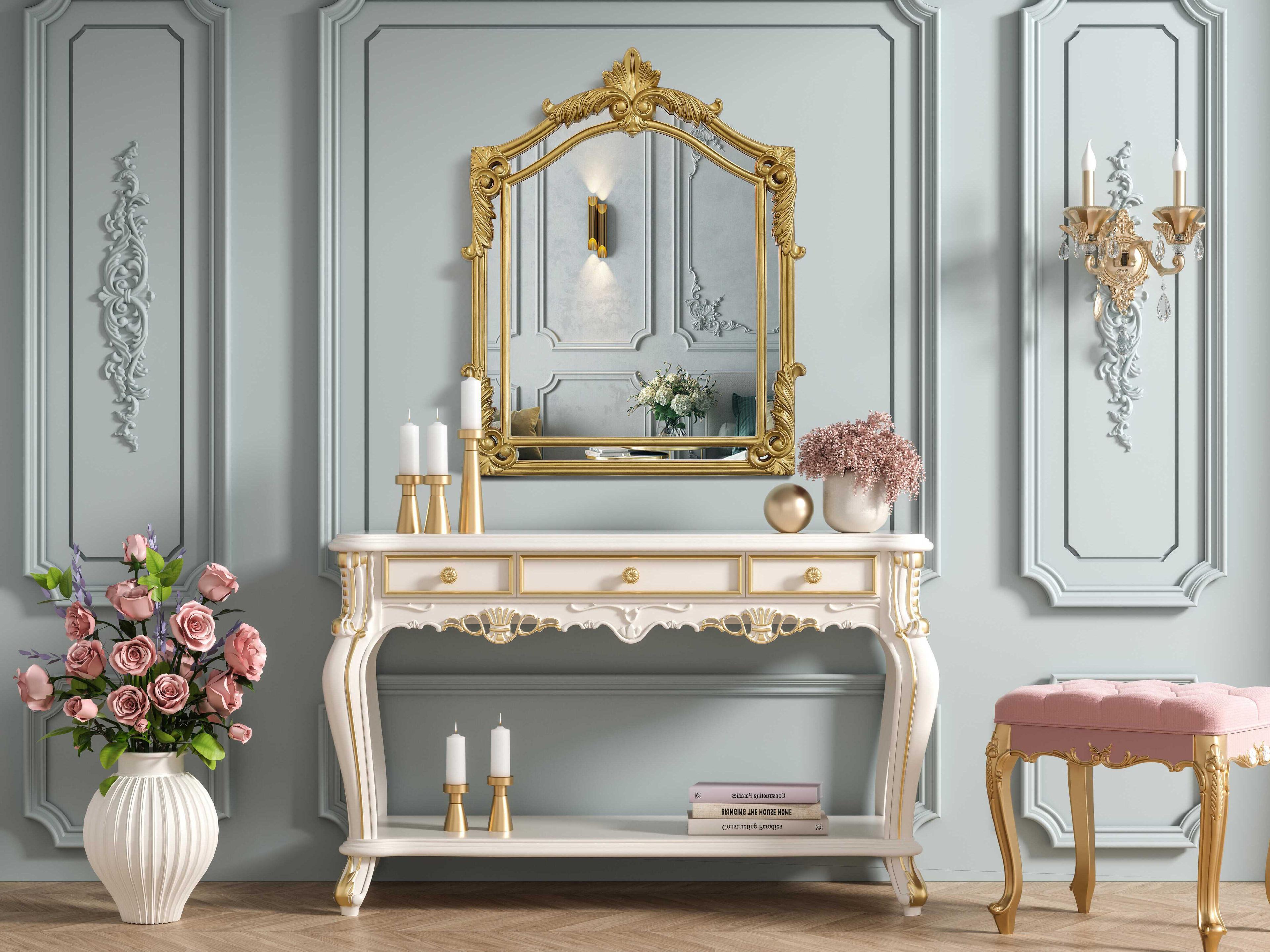 Elegant Lighting Madeline Distressed Gold Leaf Wall Mirror