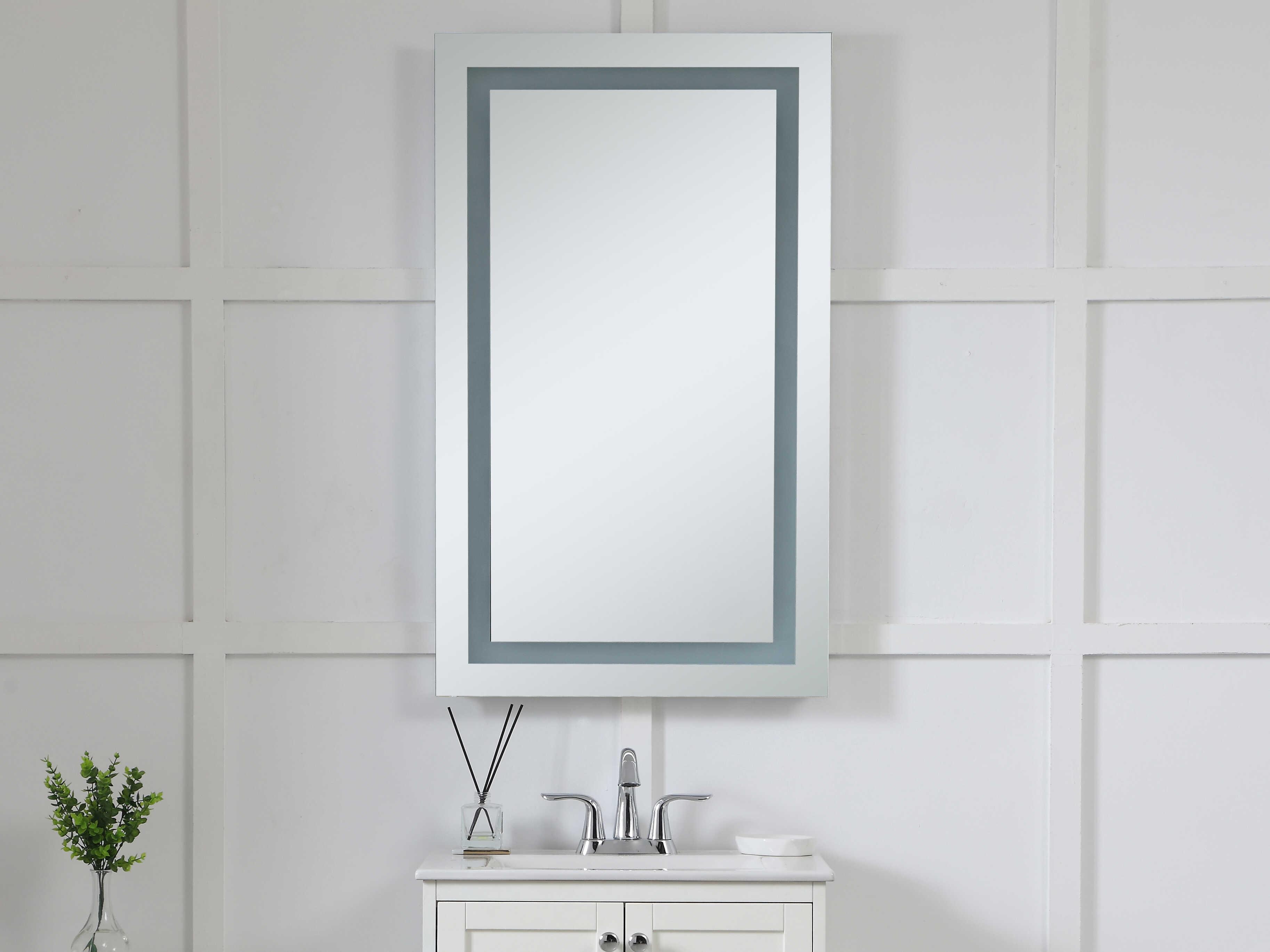 Elegant Lighting Nova Glossy White 3000K LED Rectangular Wall Mirror