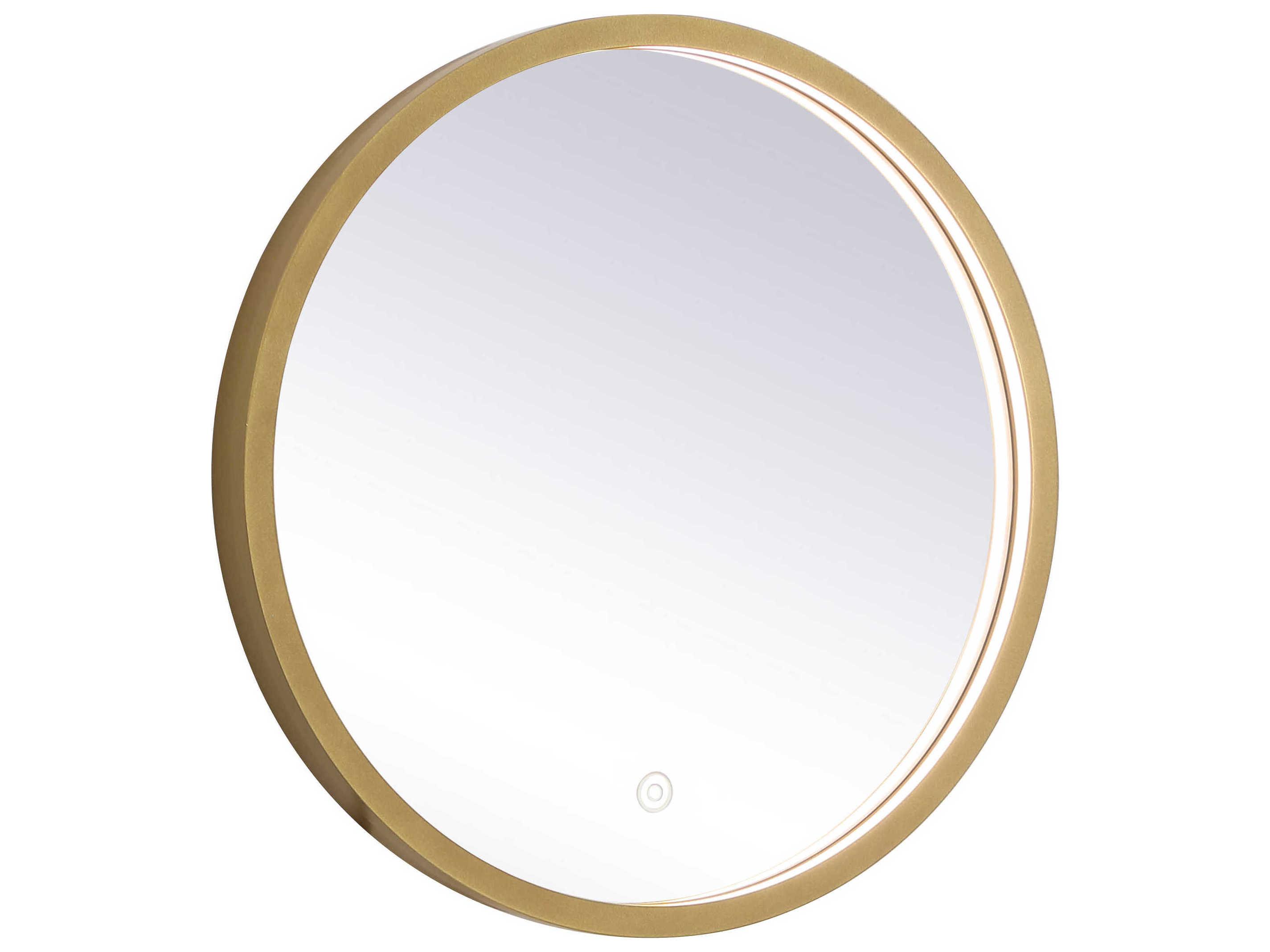 Elegant Lighting Pier Brass Round LED Wall Mirror