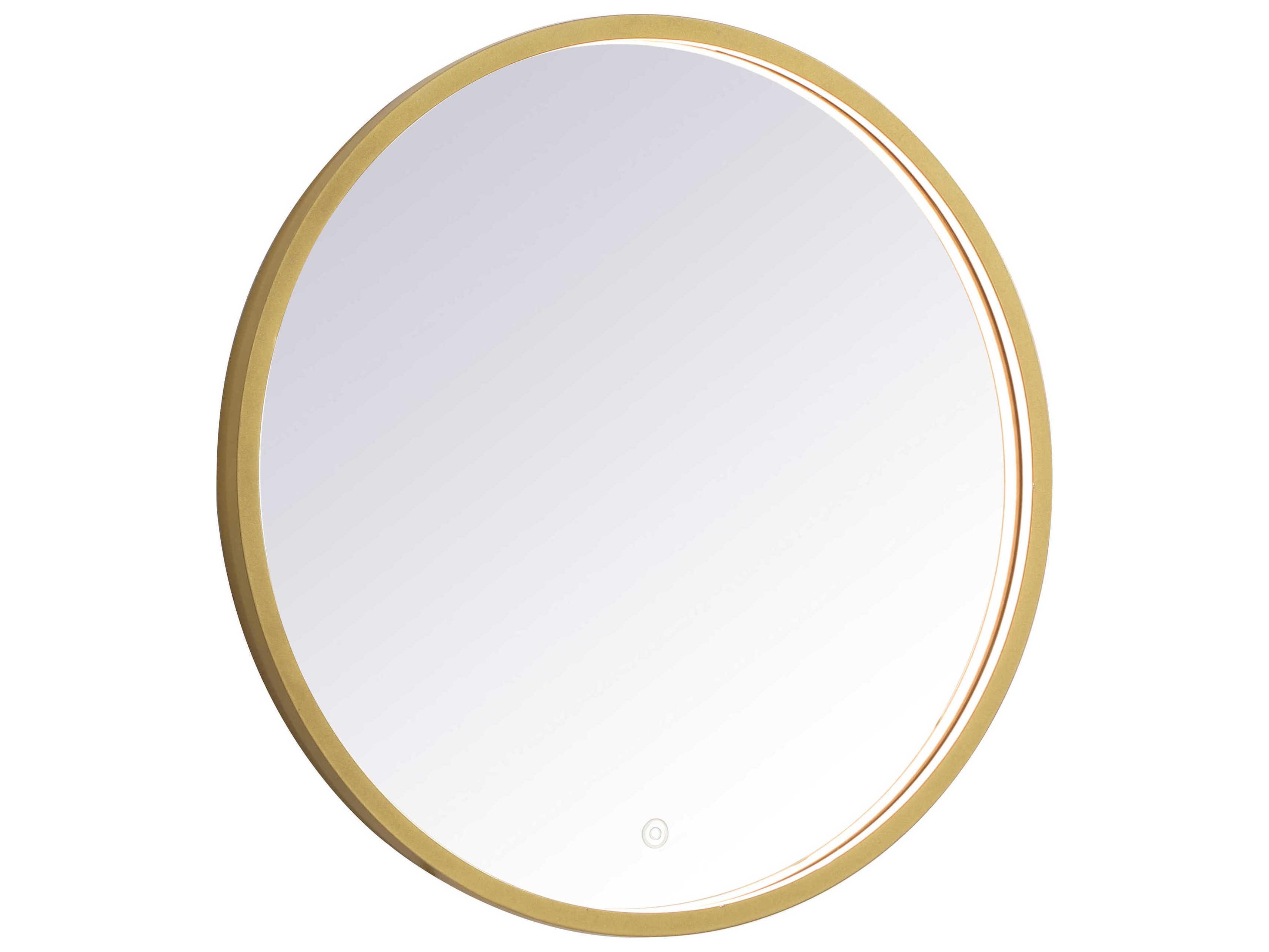 Elegant Lighting Pier Brass Round LED Wall Mirror